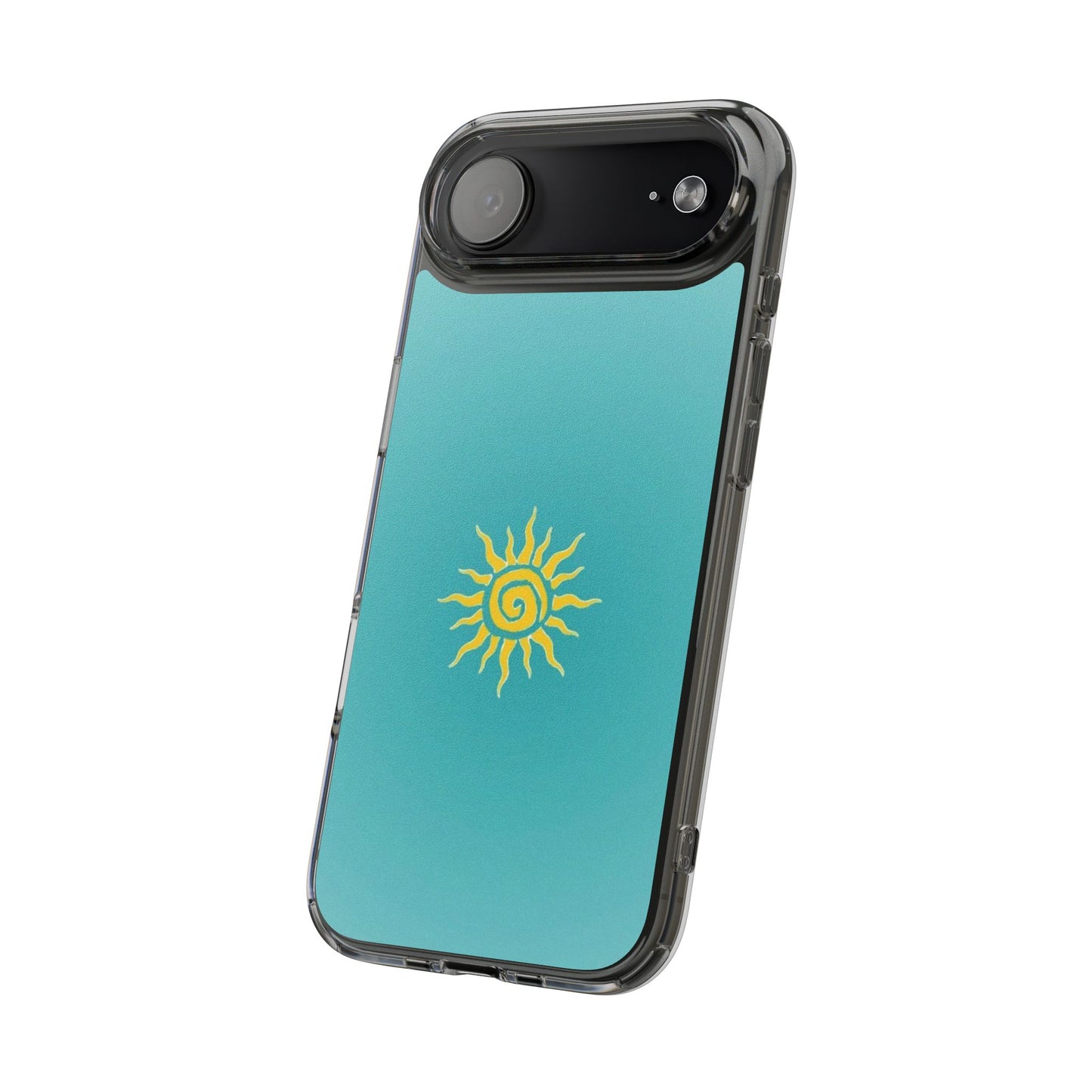 Clear Impact-Resistant Phone Case — Yellow Sun on Teal Gradient