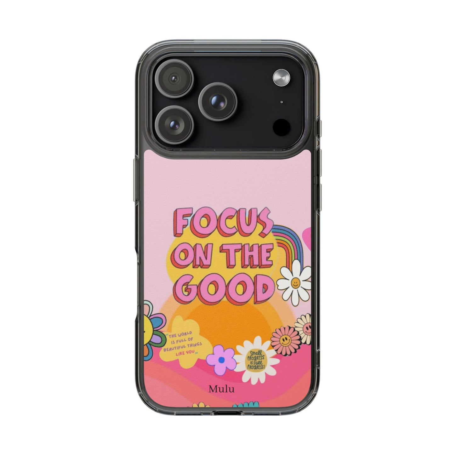 Clear Impact-Resistant Case — "Focus On The Good" Retro Floral Phone Cover