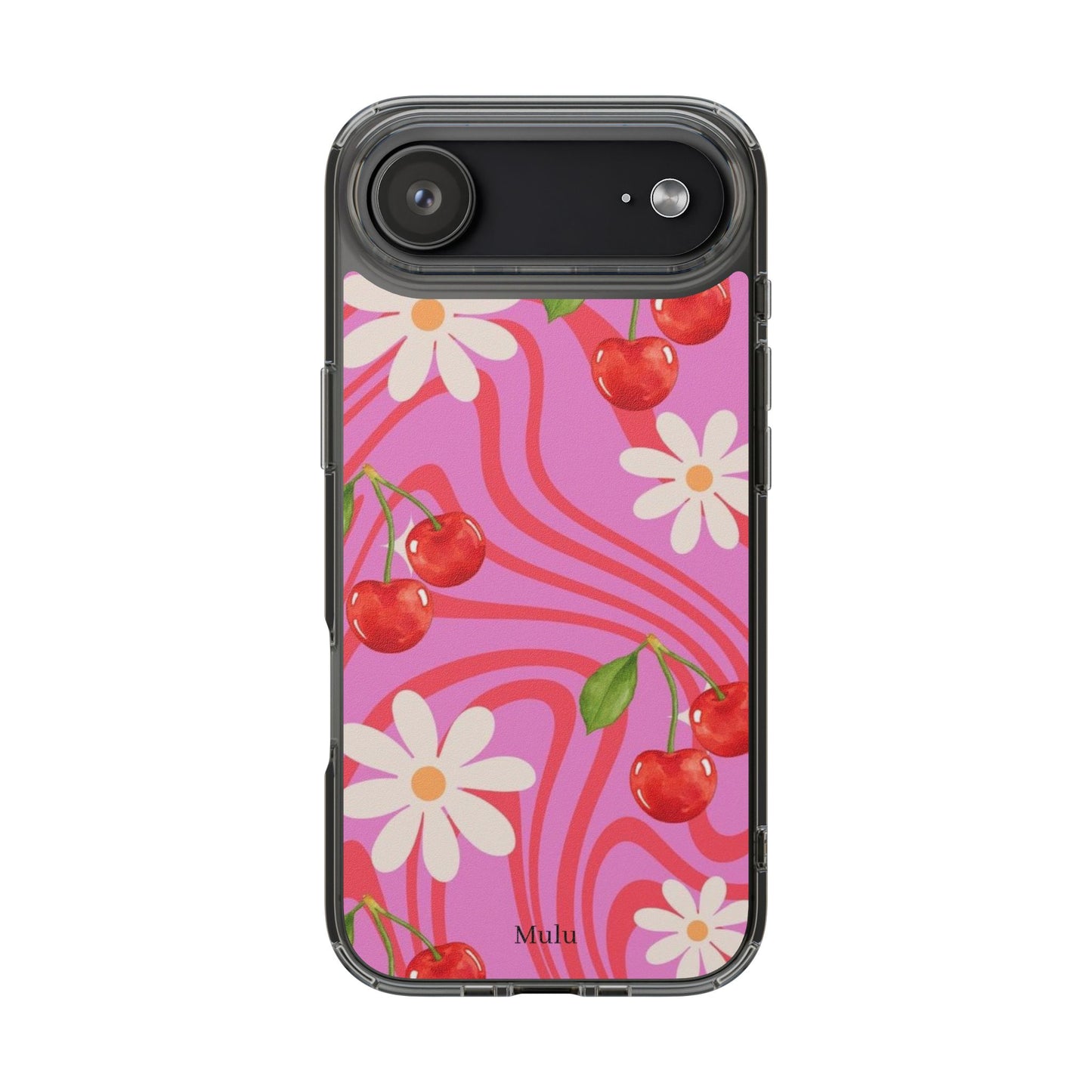 Clear Impact Phone Case — Retro Cherry & Daisy Floral Design