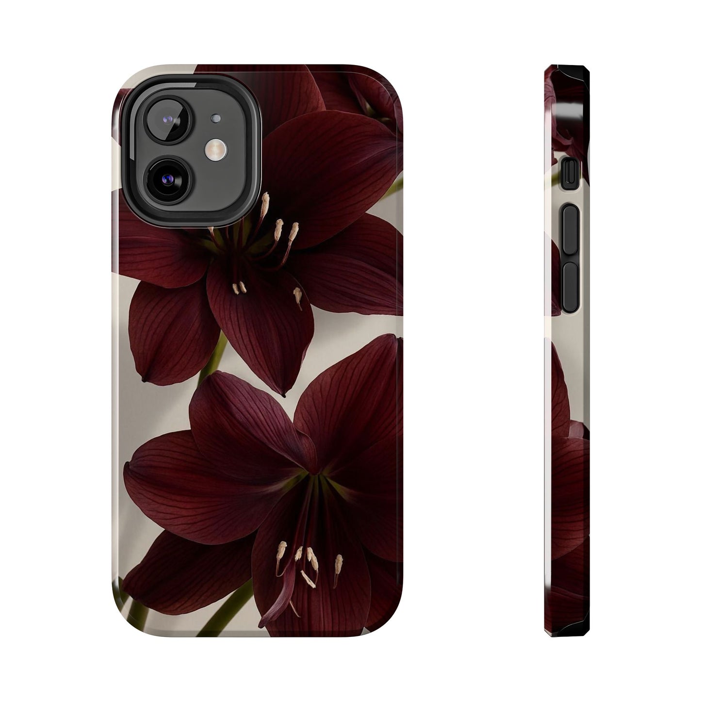 Amaryllis Noir Tough Phone Case — Dark Burgundy Floral Protective Cover