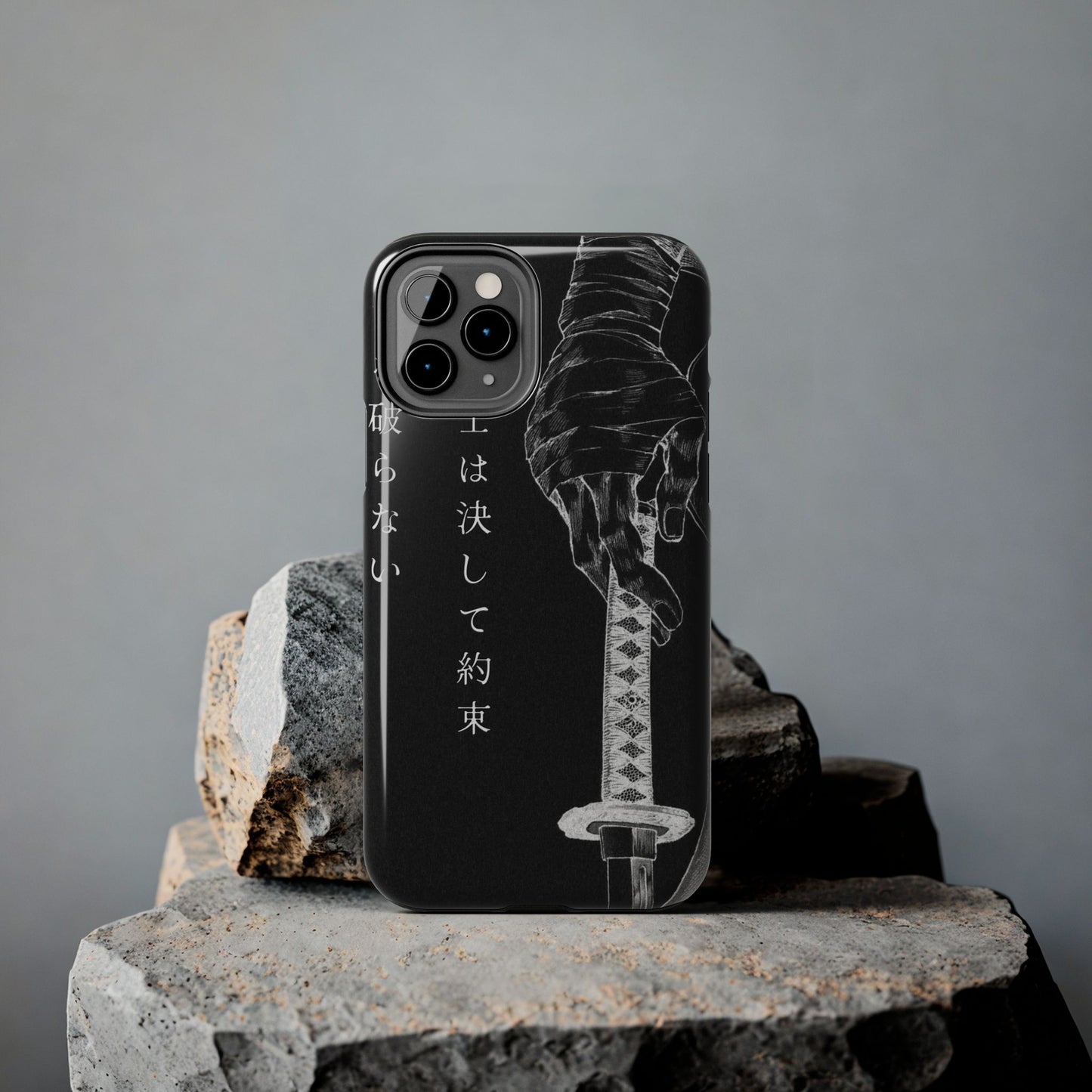Samurai Vow Tough Phone Case — Black Katana Design with Japanese Text