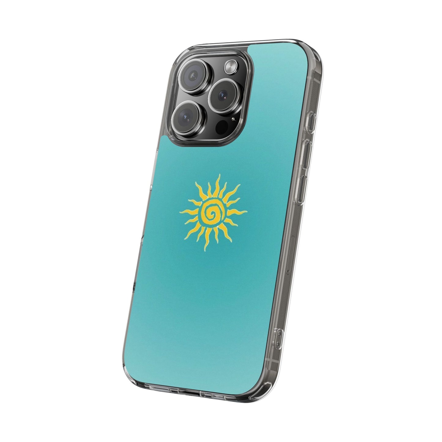 Clear Impact-Resistant Phone Case — Yellow Sun on Teal Gradient