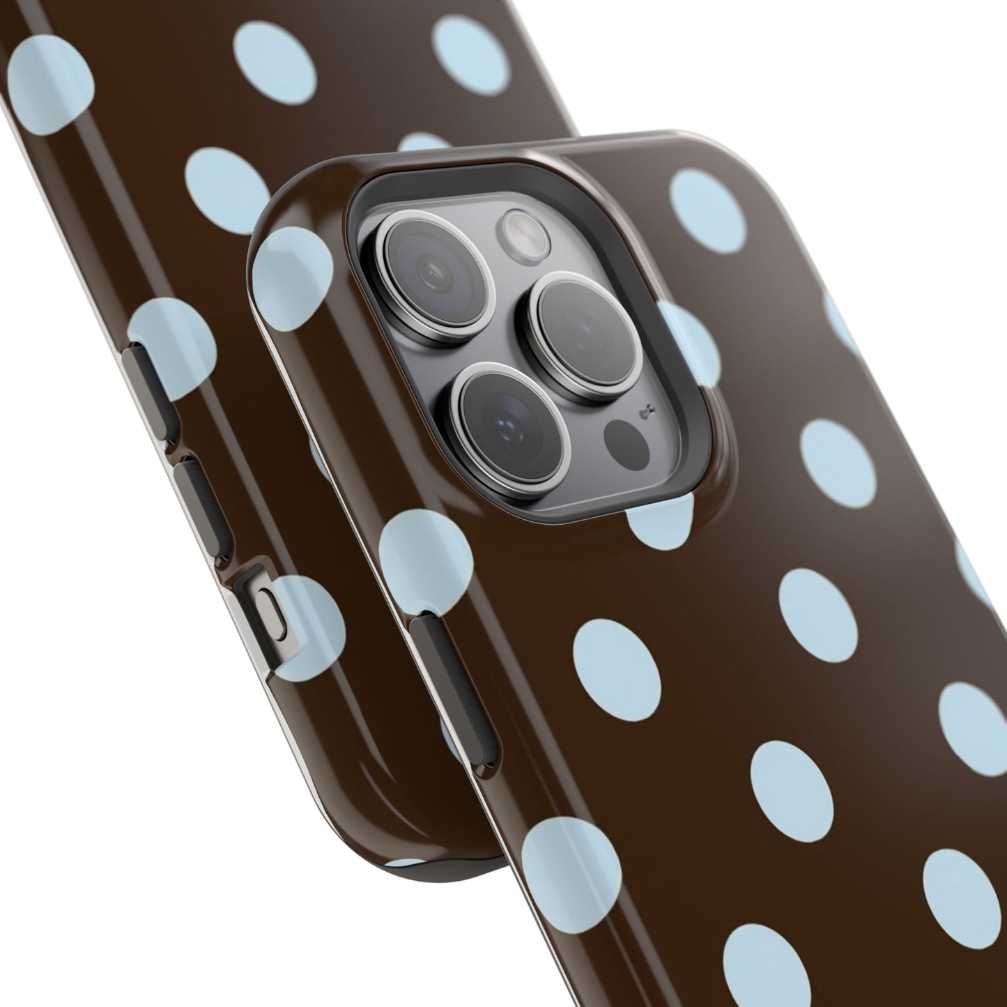 Polka Dot Magnetic Phone Case — Brown with Light Blue Dots, Impact-Resistant