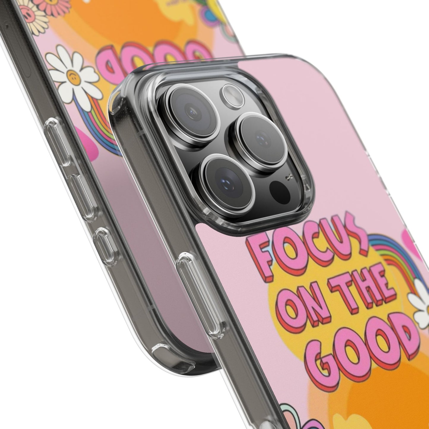 Clear Impact-Resistant Case — "Focus On The Good" Retro Floral Phone Cover