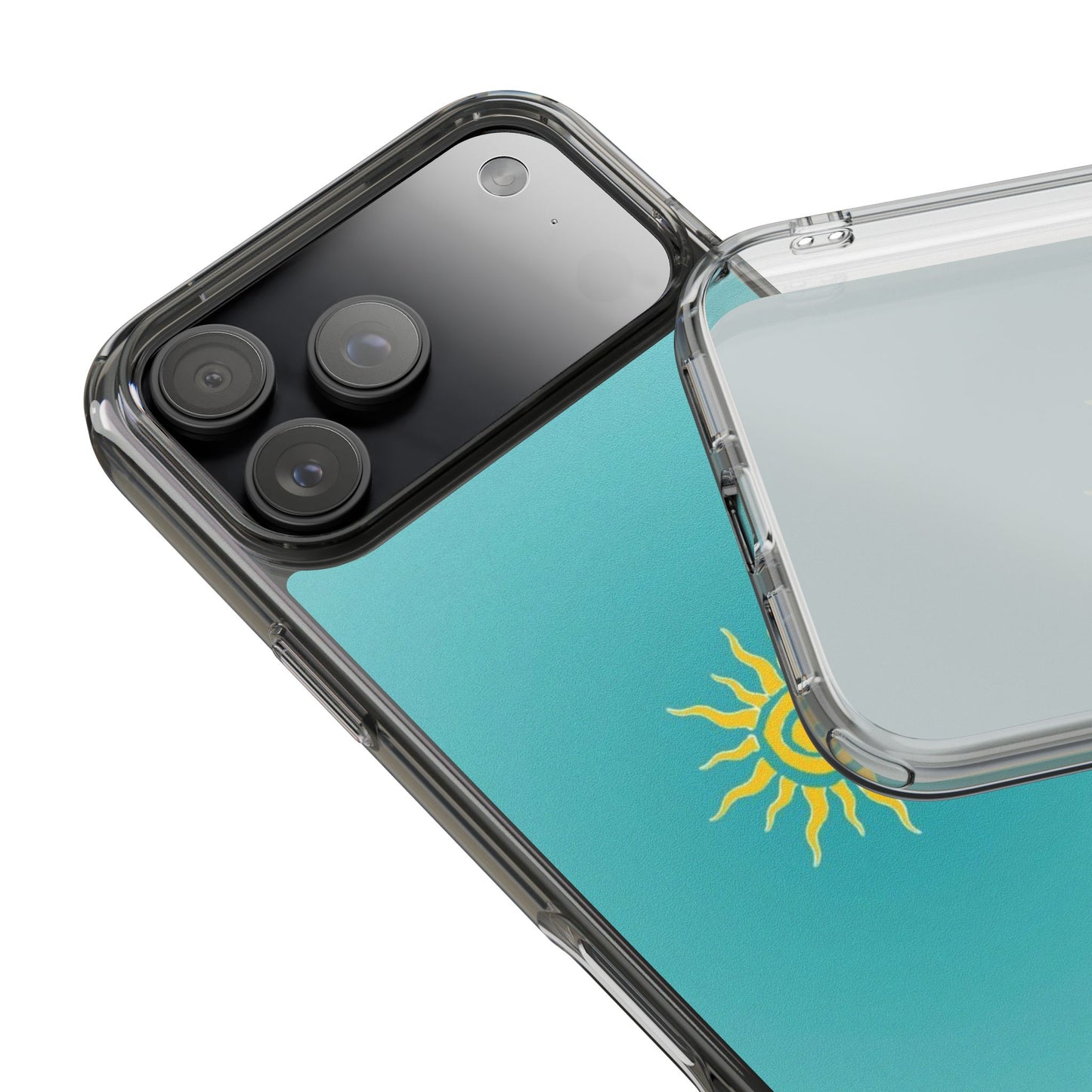 Clear Impact-Resistant Phone Case — Yellow Sun on Teal Gradient