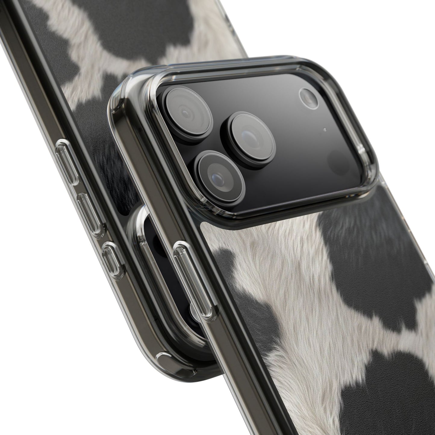 Cow Print Clear Impact Phone Case — Faux Fur Black & White Protection