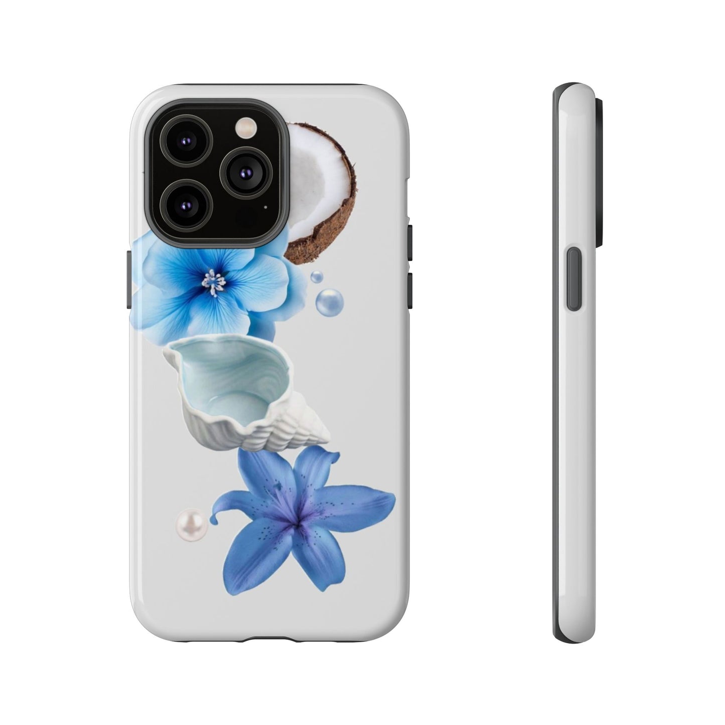 Tropical Blue Floral Phone Case — Coconut, Shell & Starfish Design