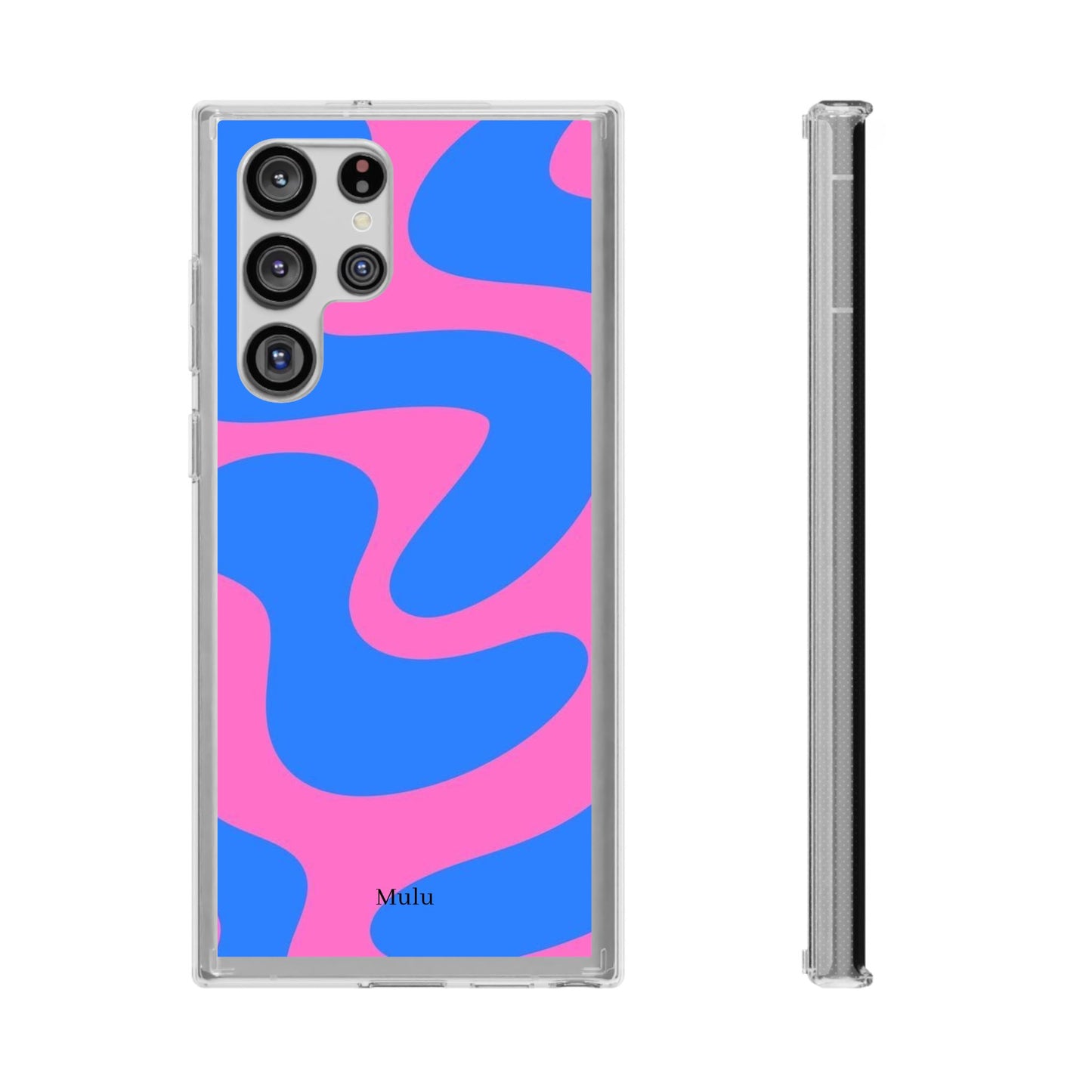 Clear Impact-Resistant Phone Case — Retro Blue & Pink Abstract Swirl