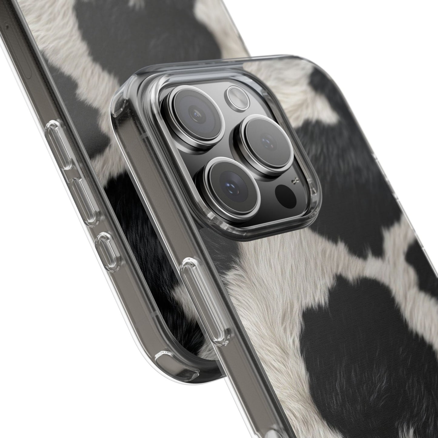 Cow Print Clear Impact Phone Case — Faux Fur Black & White Protection