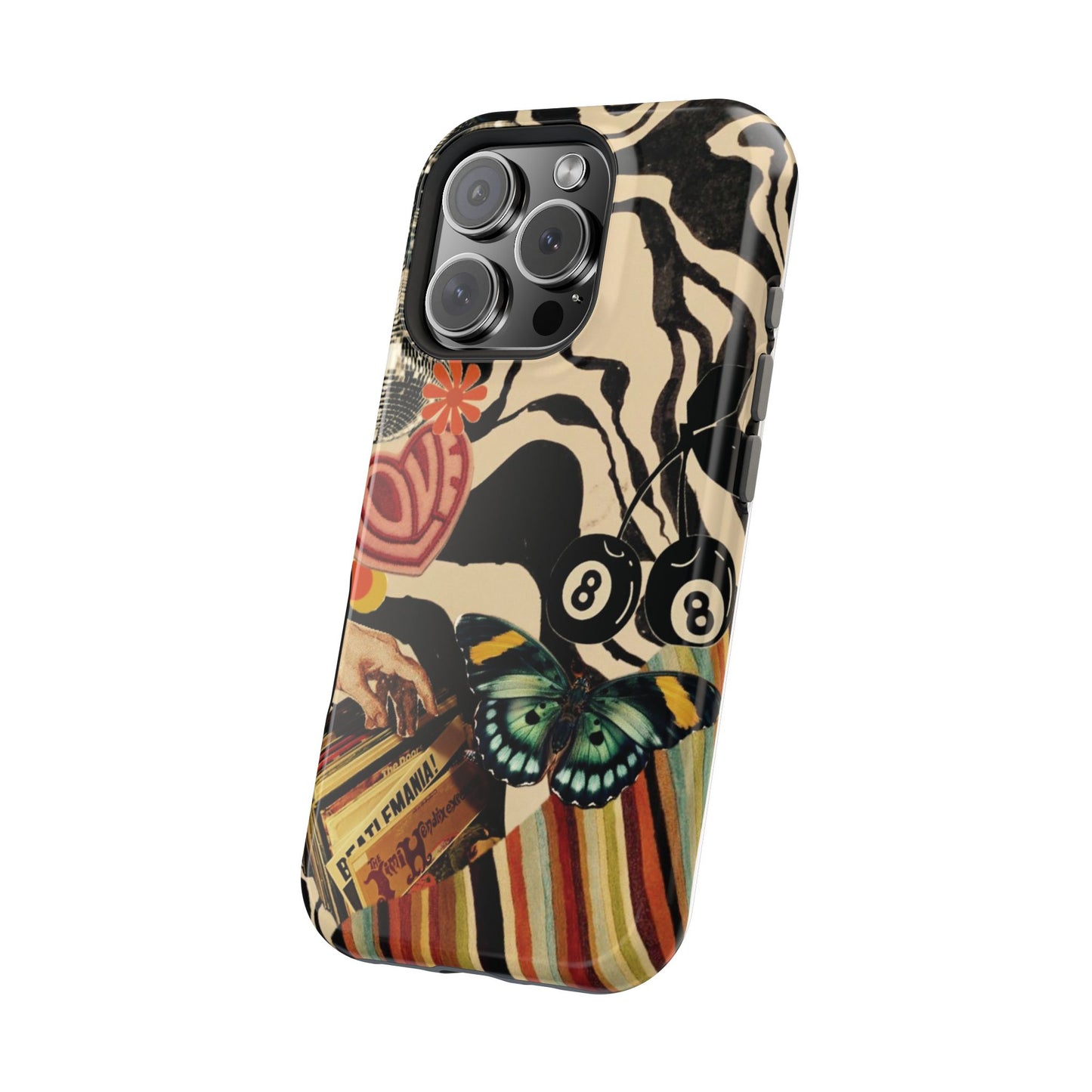 Phone Case — Retro Collage Magnetic Impact-Resistant Case with Butterfly & Zebra Print
