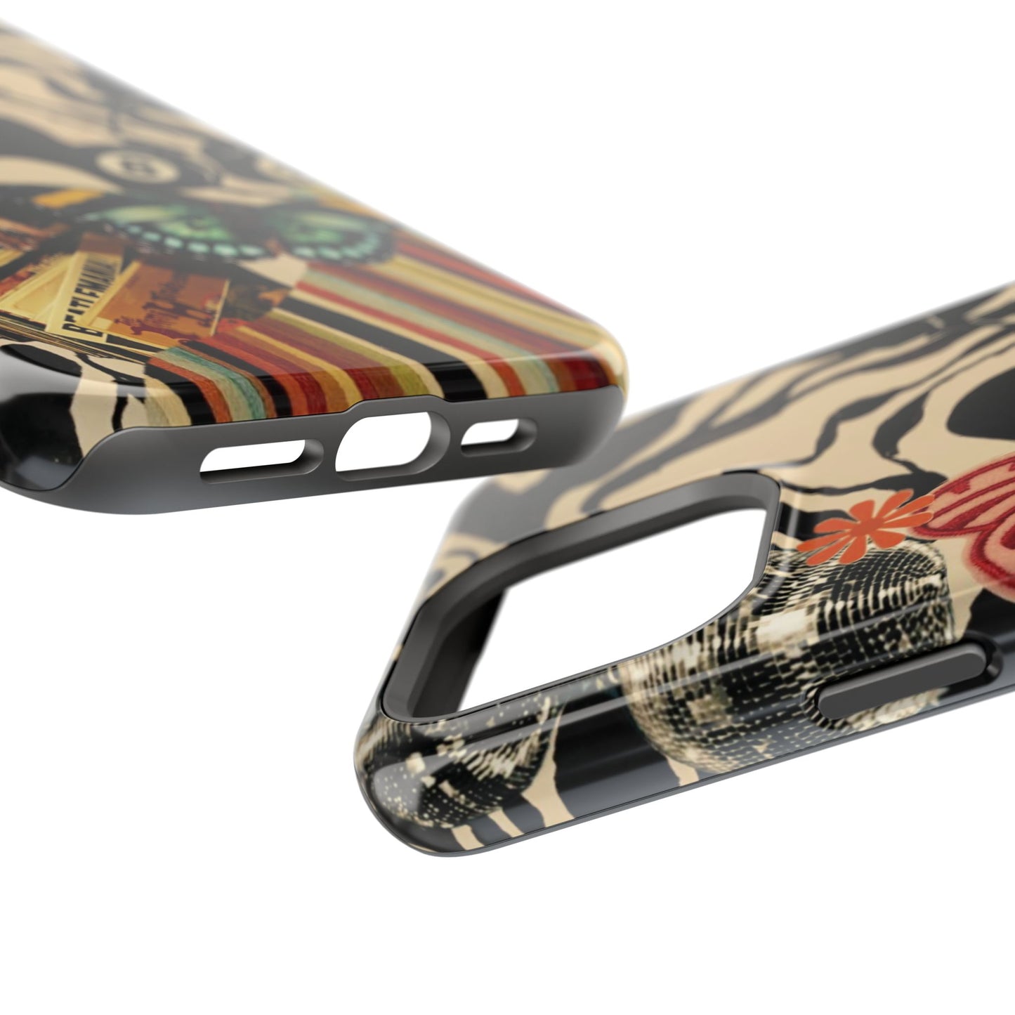 Phone Case — Retro Collage Magnetic Impact-Resistant Case with Butterfly & Zebra Print