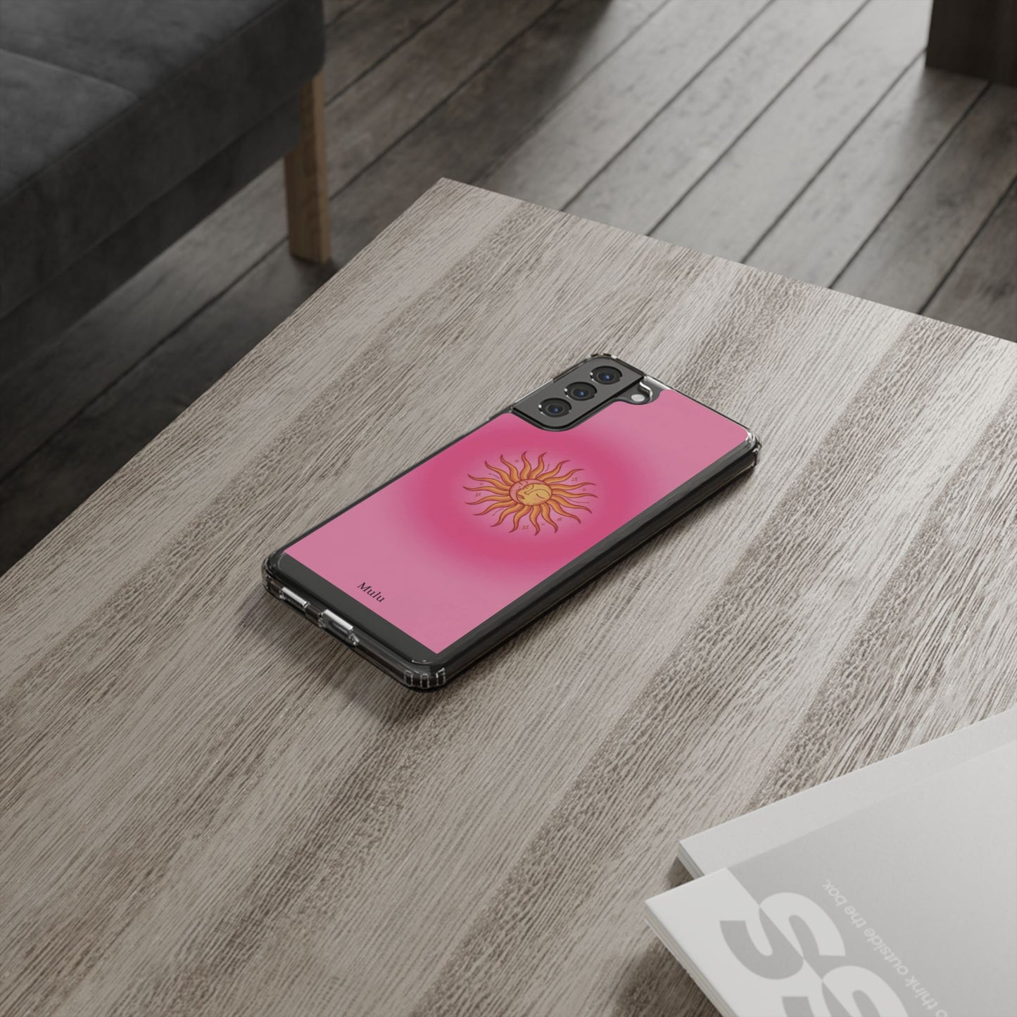 Pink Sun Phone Case — Radiant Sunburst Impact-Resistant Clear Case