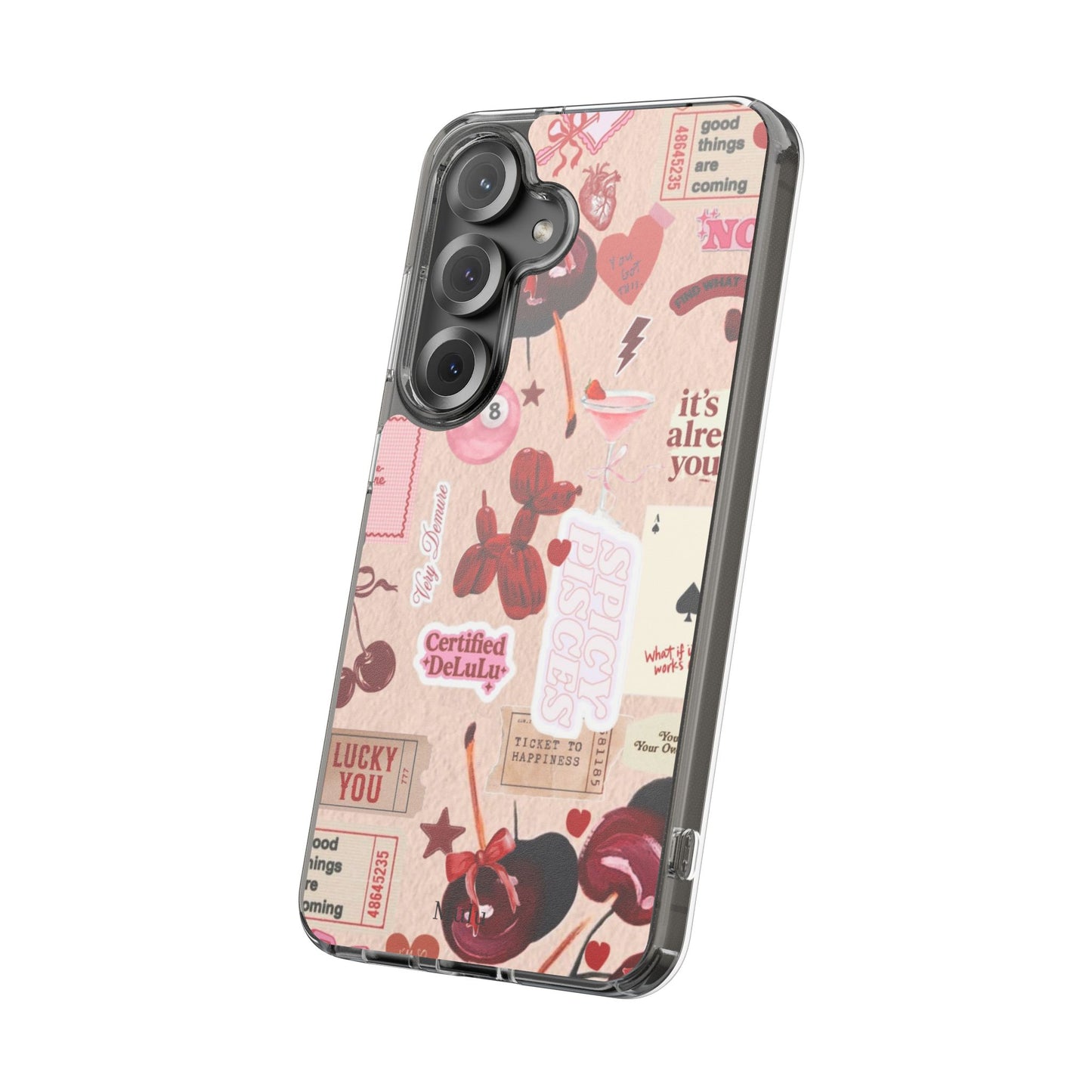 Clear Impact-Resistant Phone Case — Retro Cherry & Sticker Collage