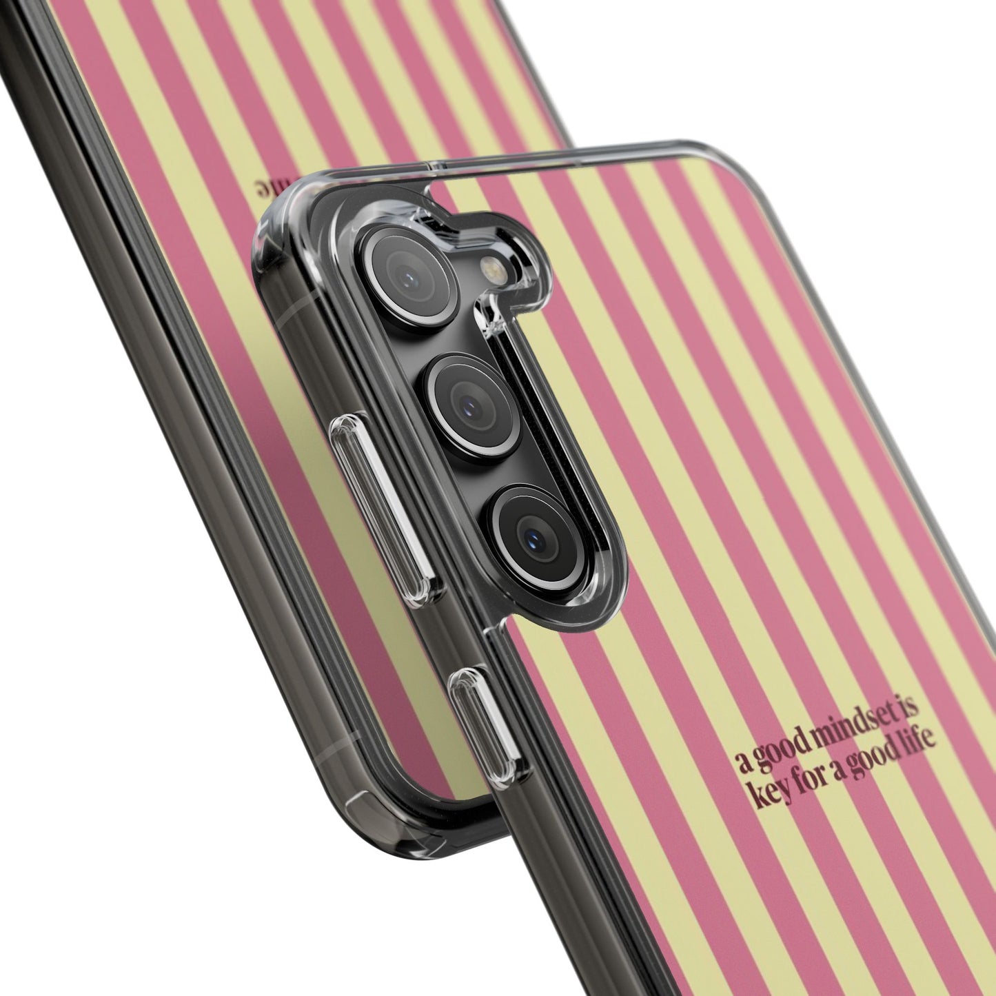 Striped Clear Phone Case — "A Good Mindset Is Key for a Good Life" Motivational iPhone Case