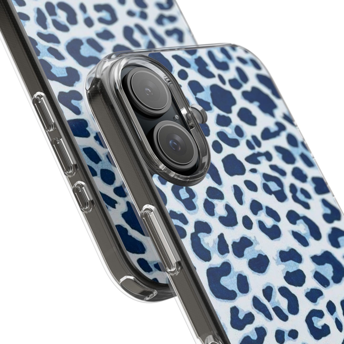 Clear Impact-Resistant Phone Case — Blue Watercolor Leopard Print