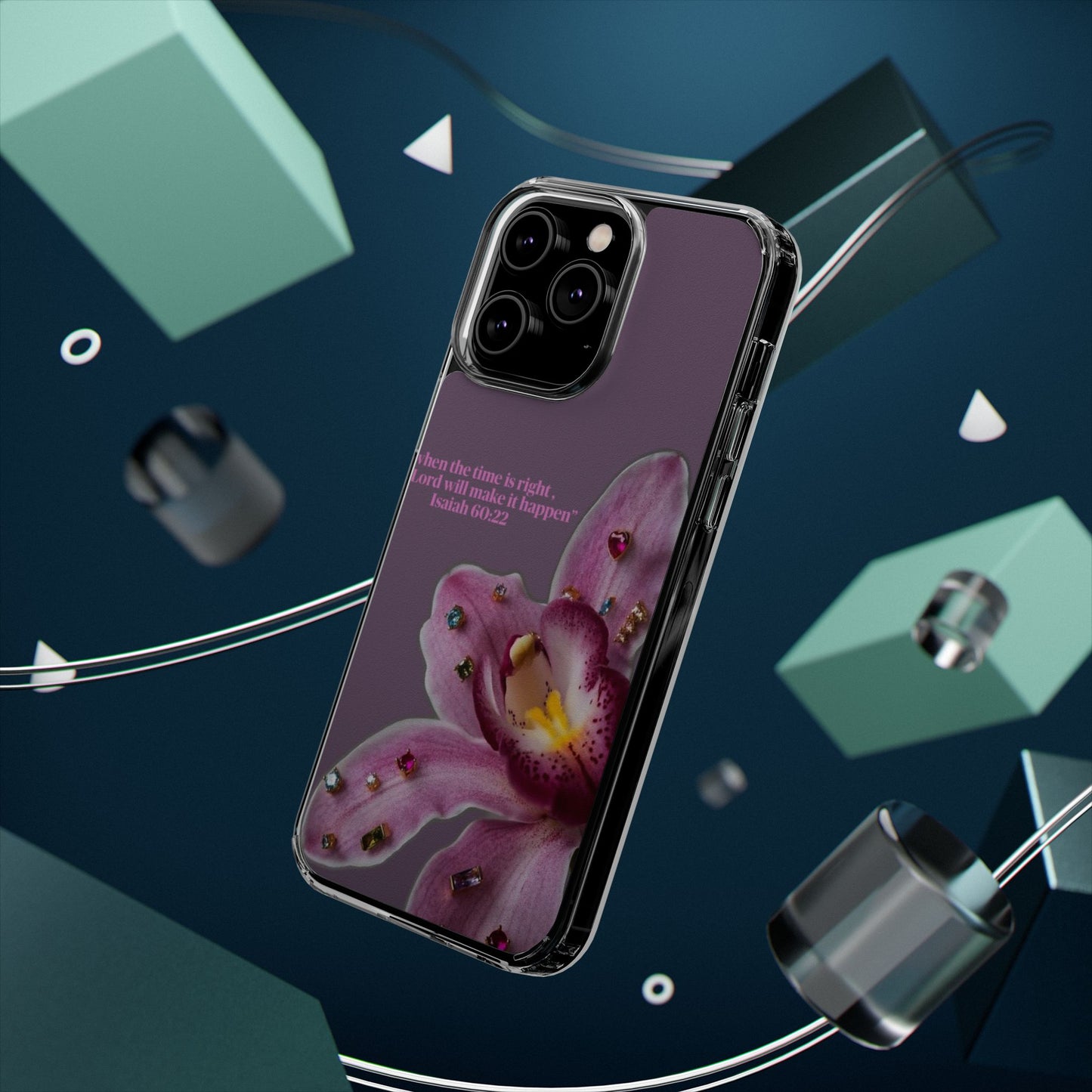 Clear Floral Impact-Resistant Phone Case — "When the time is right" Rose Orchid Design