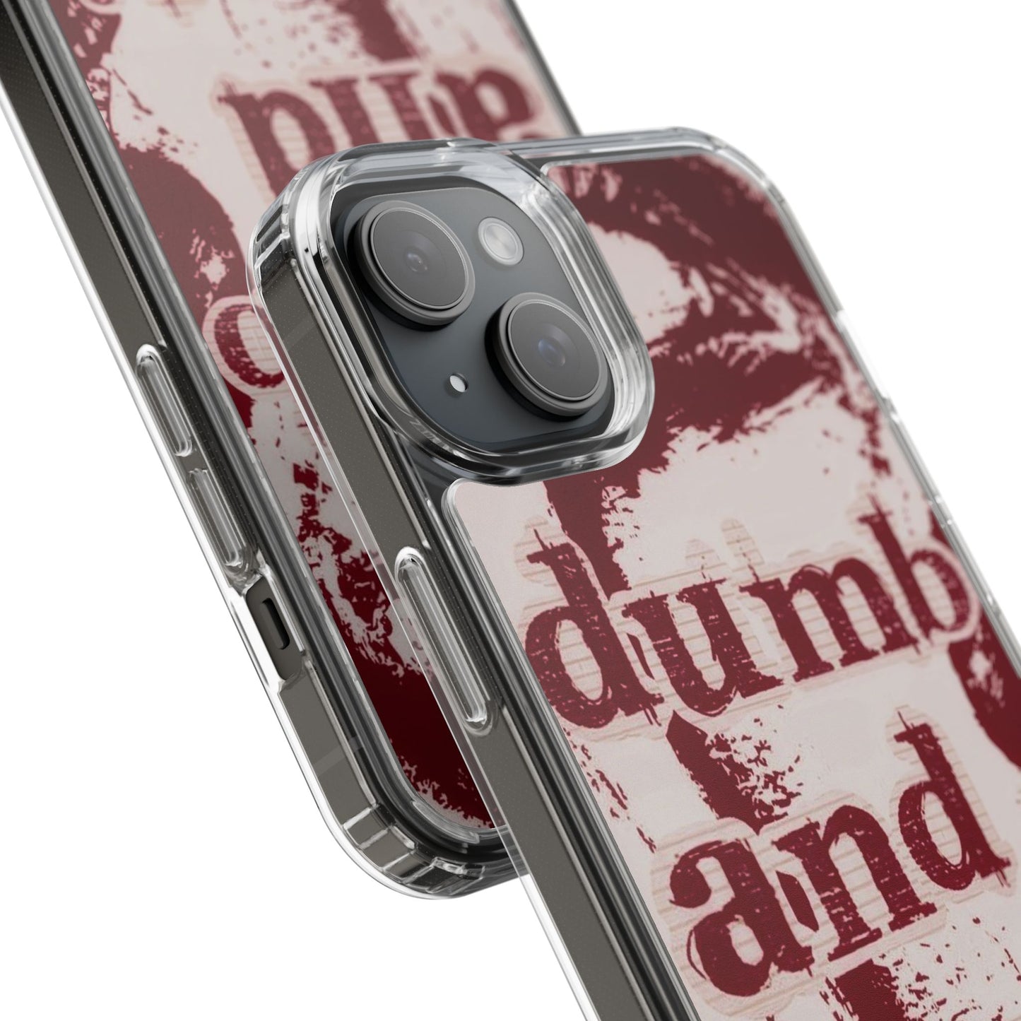 Clear Phone Case — “dumb and poetic” Red Typographic Design