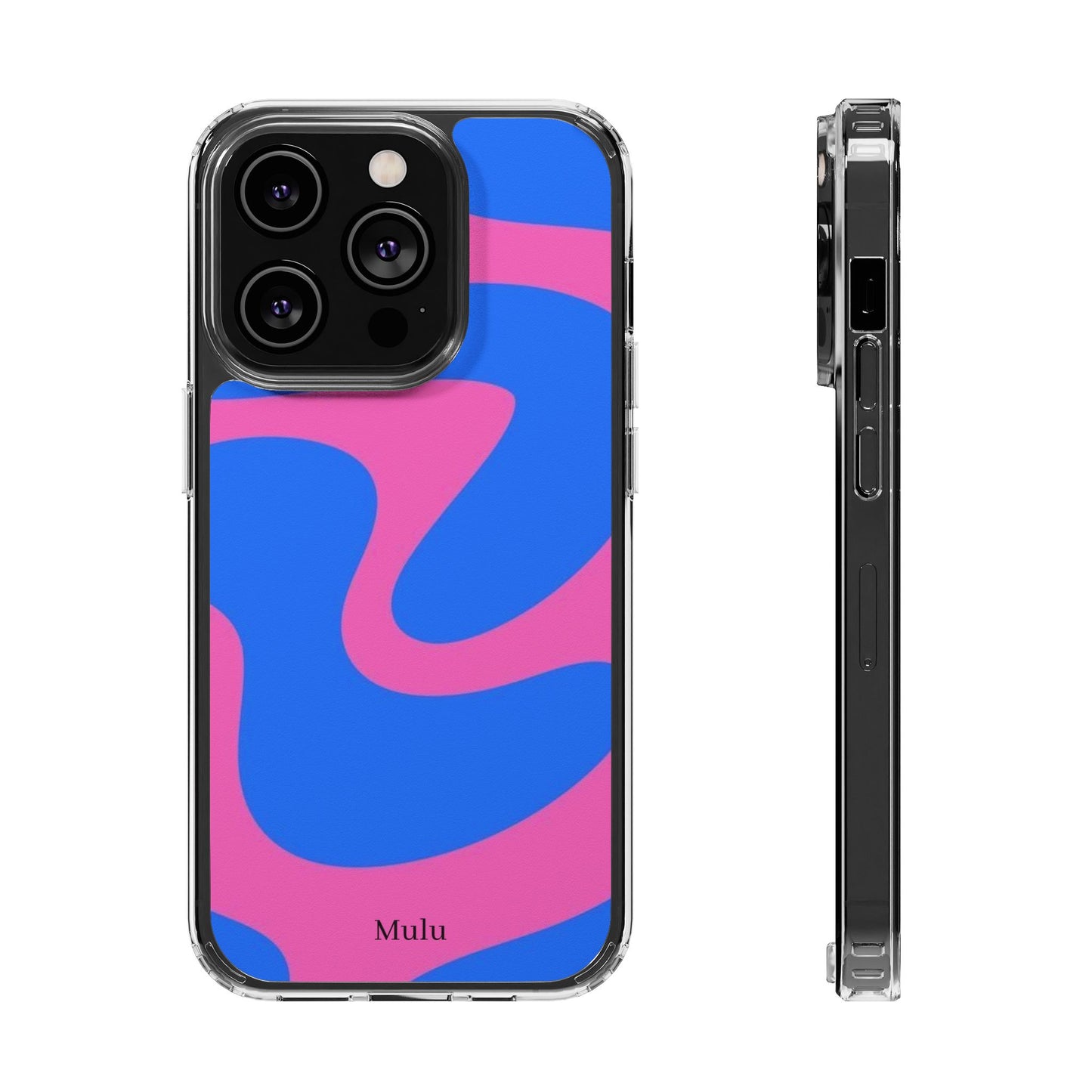 Clear Impact-Resistant Phone Case — Retro Blue & Pink Abstract Swirl