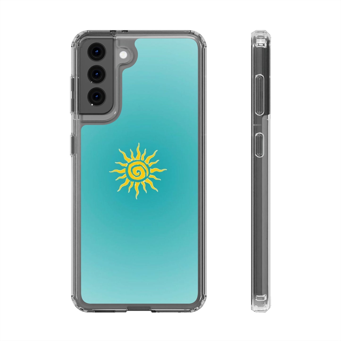 Clear Impact-Resistant Phone Case — Yellow Sun on Teal Gradient