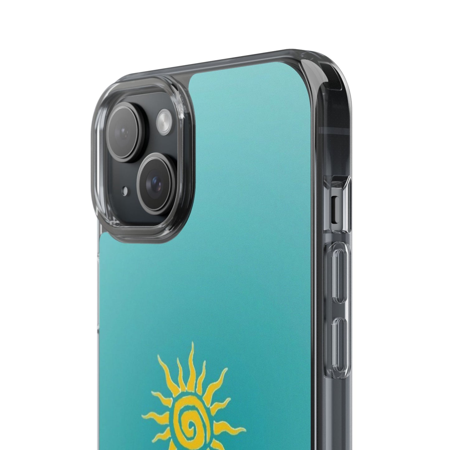 Clear Impact-Resistant Phone Case — Yellow Sun on Teal Gradient