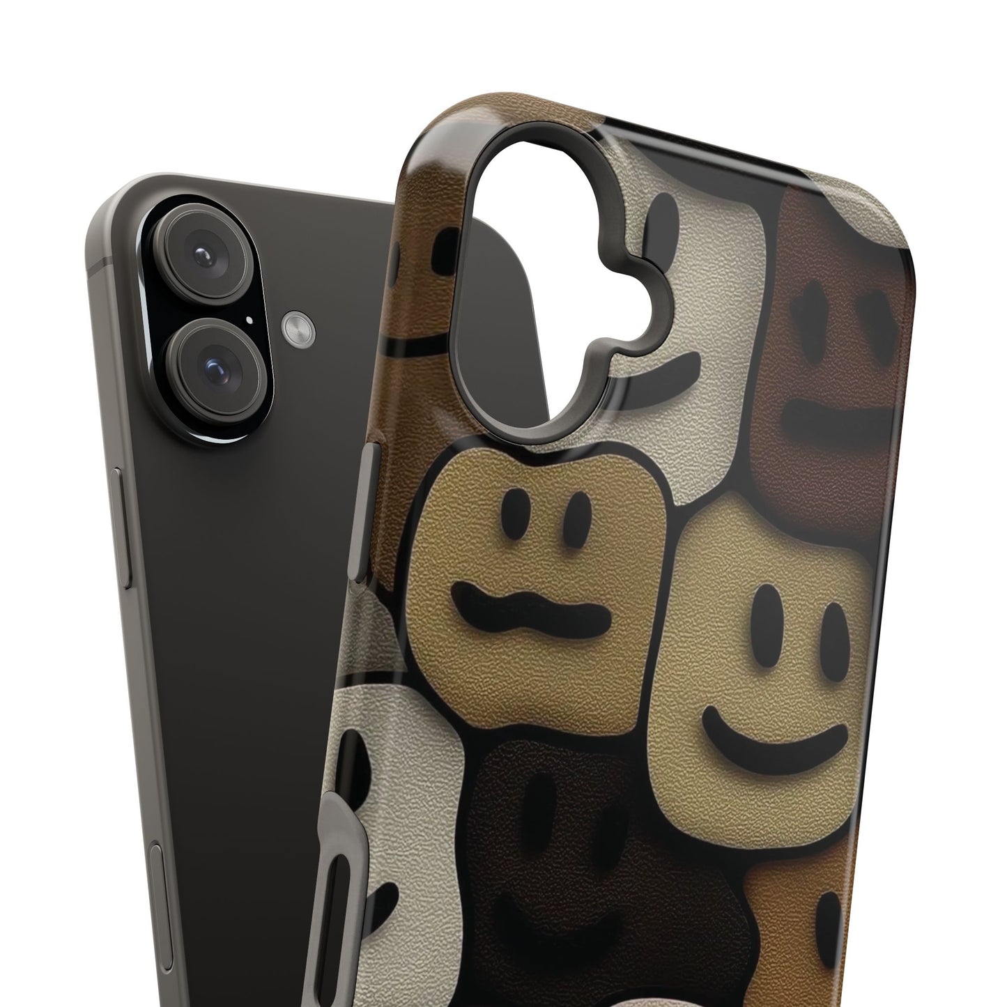 Magnetic Impact-Resistant Case — Brown Smiley Tile Phone Cover
