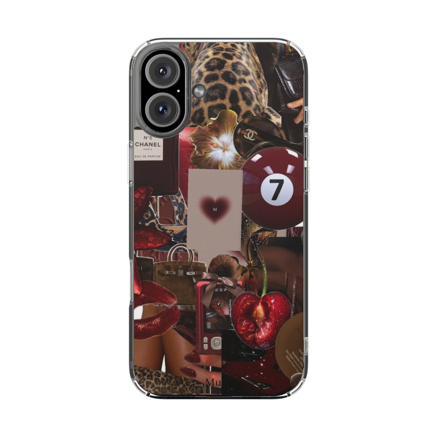Clear Impact-Resistant Phone Case — Retro Cherry Collage Design