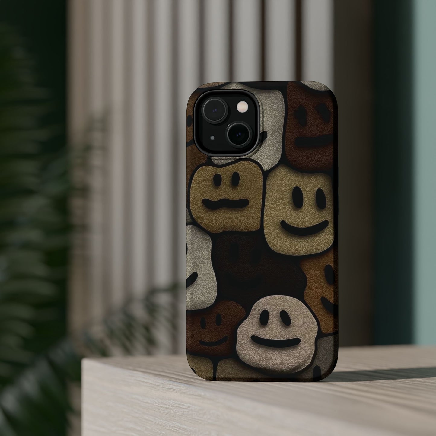 Magnetic Impact-Resistant Case — Brown Smiley Tile Phone Cover