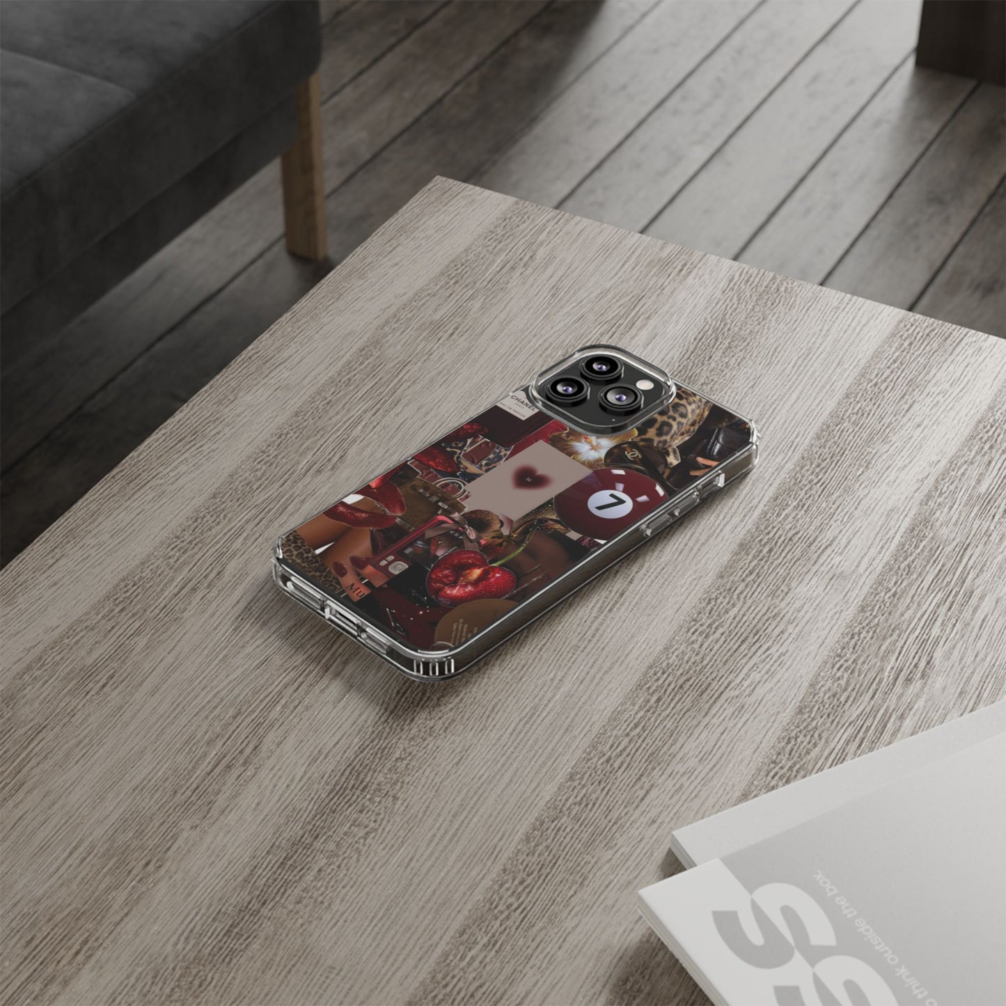 Clear Impact-Resistant Phone Case — Retro Cherry Collage Design