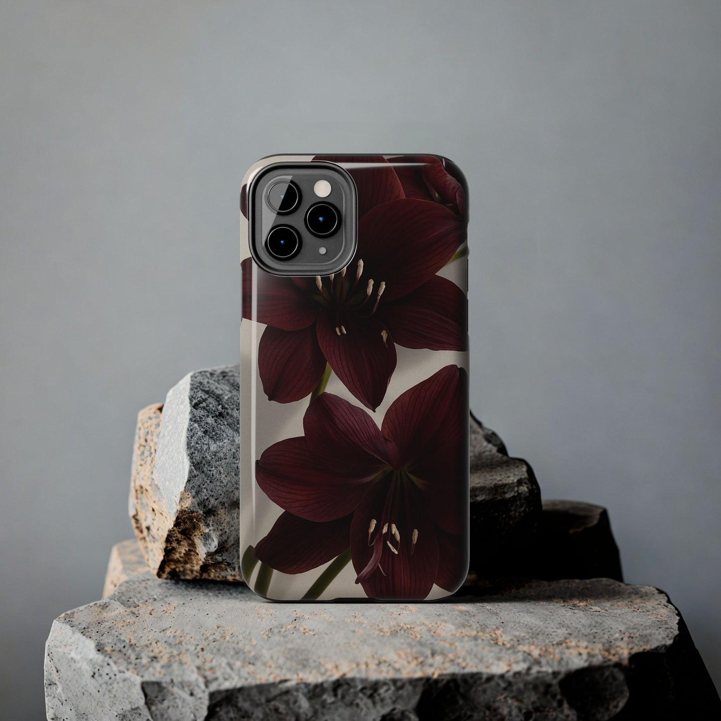Amaryllis Noir Tough Phone Case — Dark Burgundy Floral Protective Cover