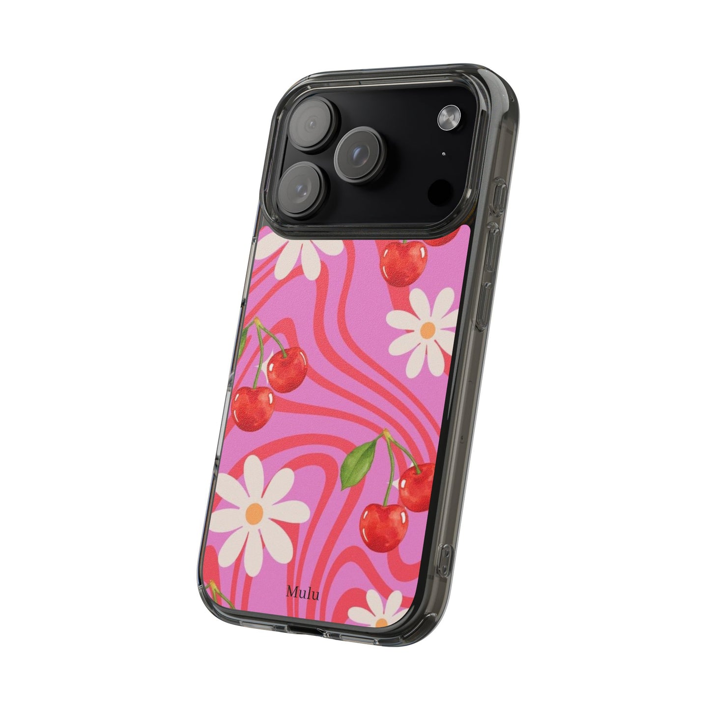 Clear Impact Phone Case — Retro Cherry & Daisy Floral Design