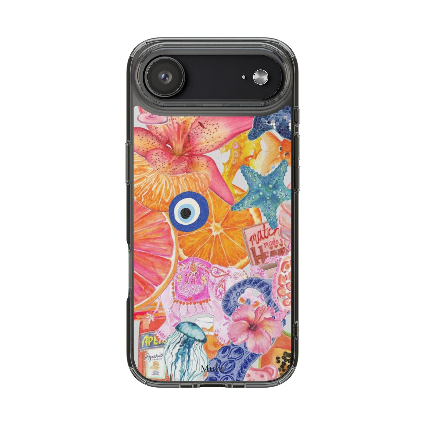 Clear Impact-Resistant Phone Case — Colorful Tropical Collage Design