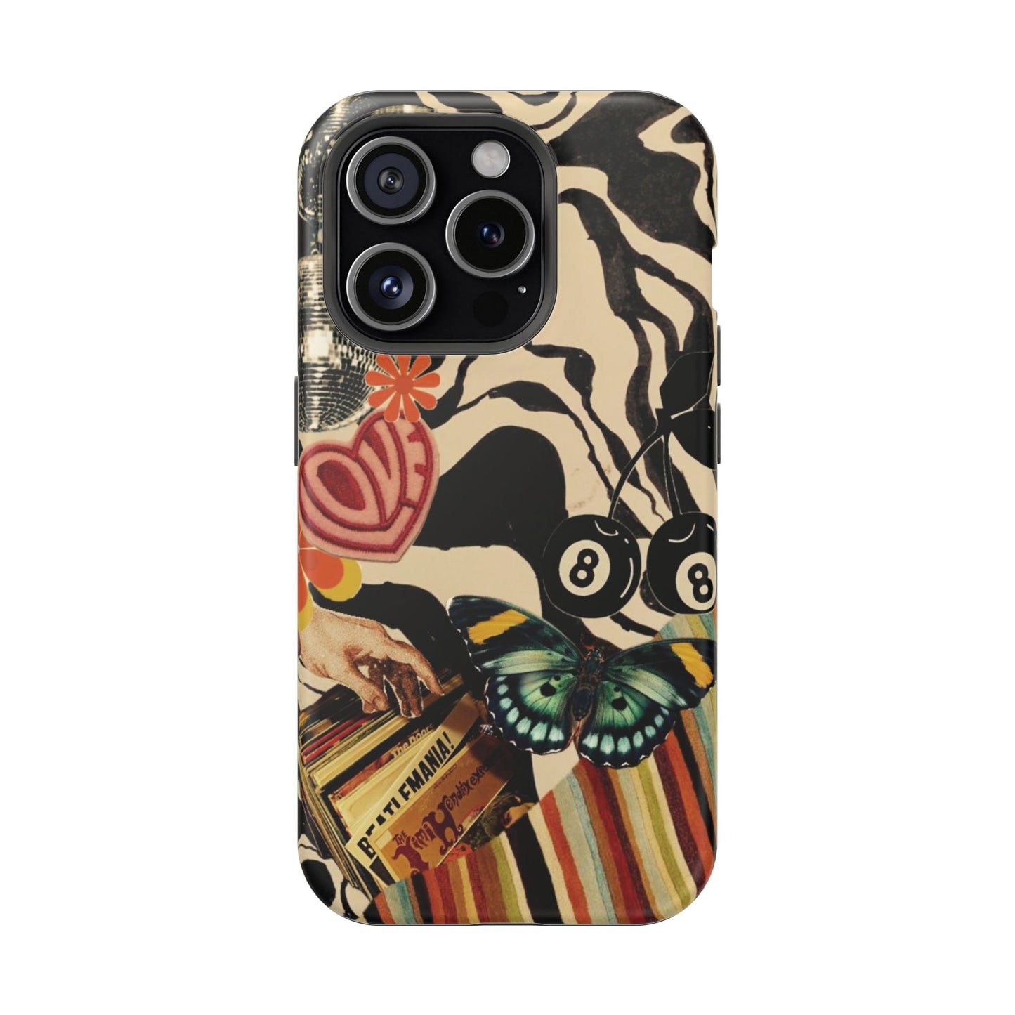 Phone Case — Retro Collage Magnetic Impact-Resistant Case with Butterfly & Zebra Print