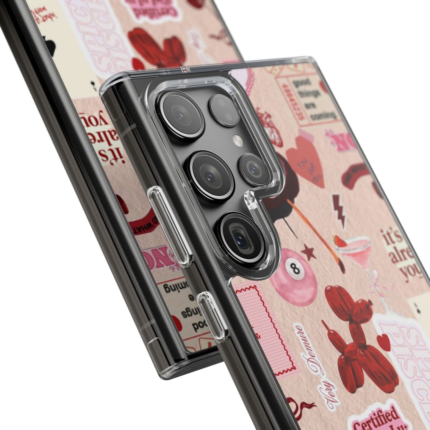Clear Impact-Resistant Phone Case — Retro Cherry & Sticker Collage
