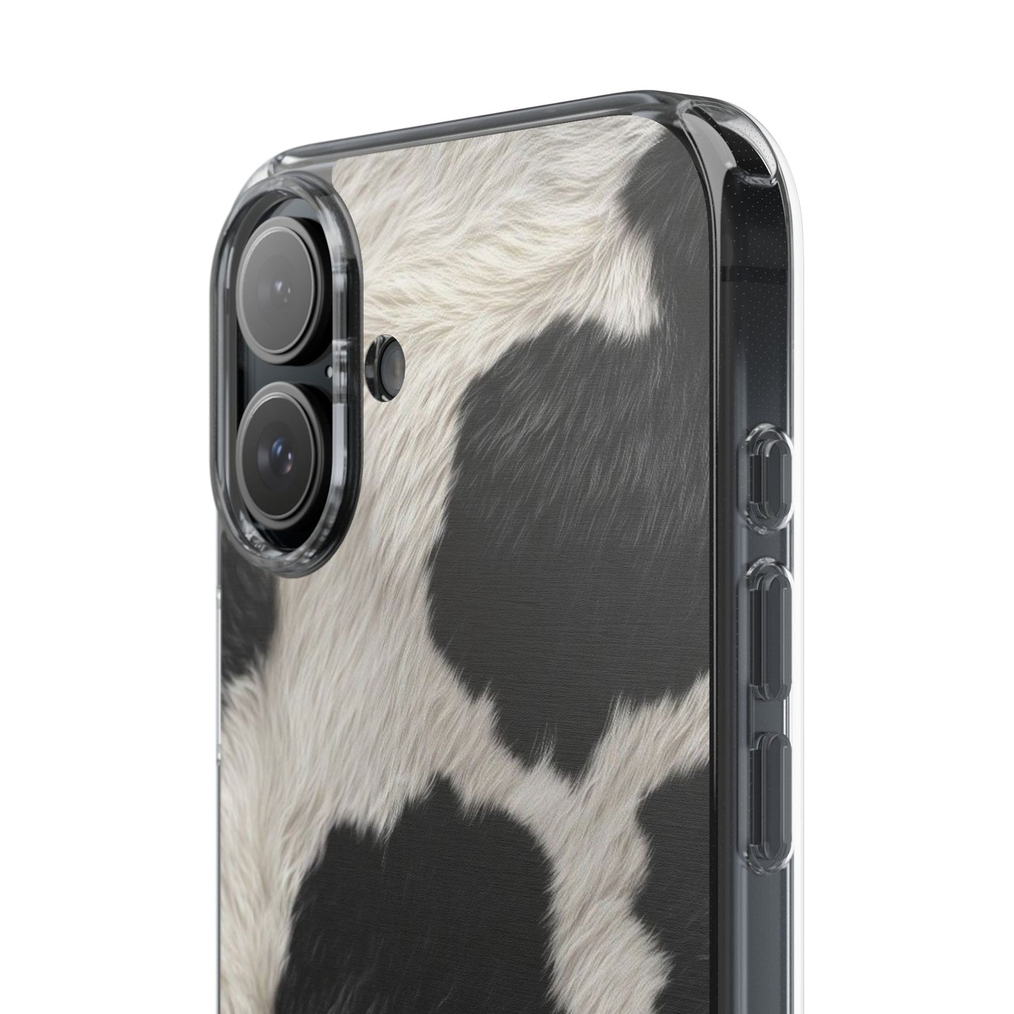 Cow Print Clear Impact Phone Case — Faux Fur Black & White Protection