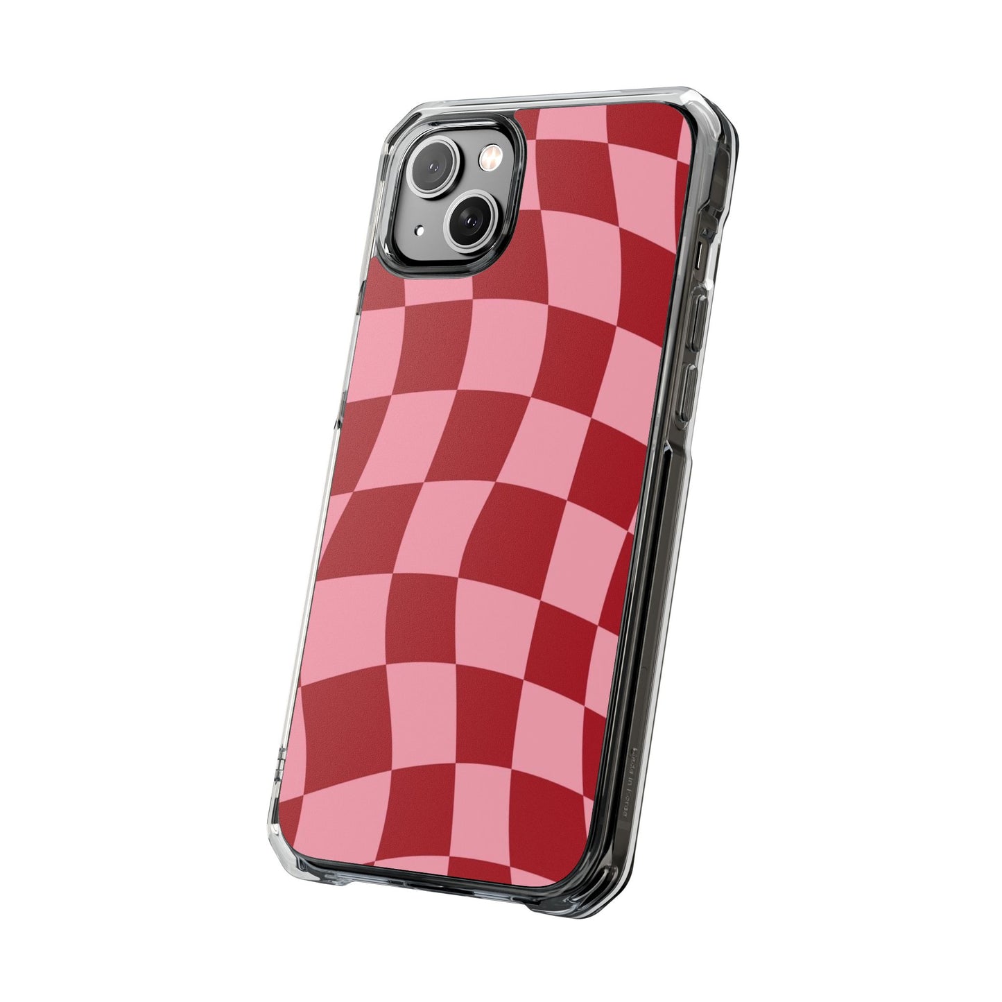 Clear Magnetic Phone Case — Red & Pink Wavy Check Pattern