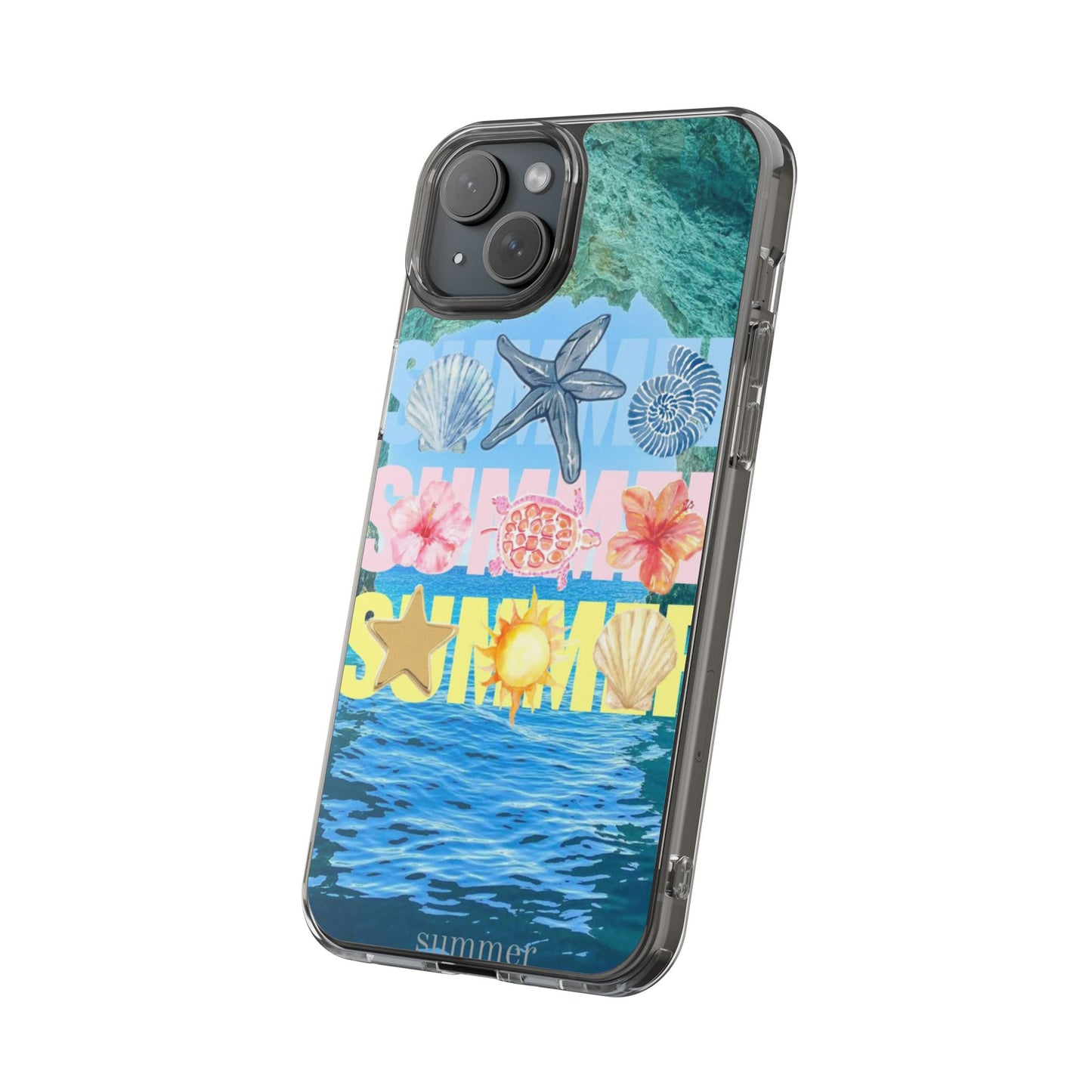Clear Summer Beach Phone Case — Impact‑Resistant Tropical Design