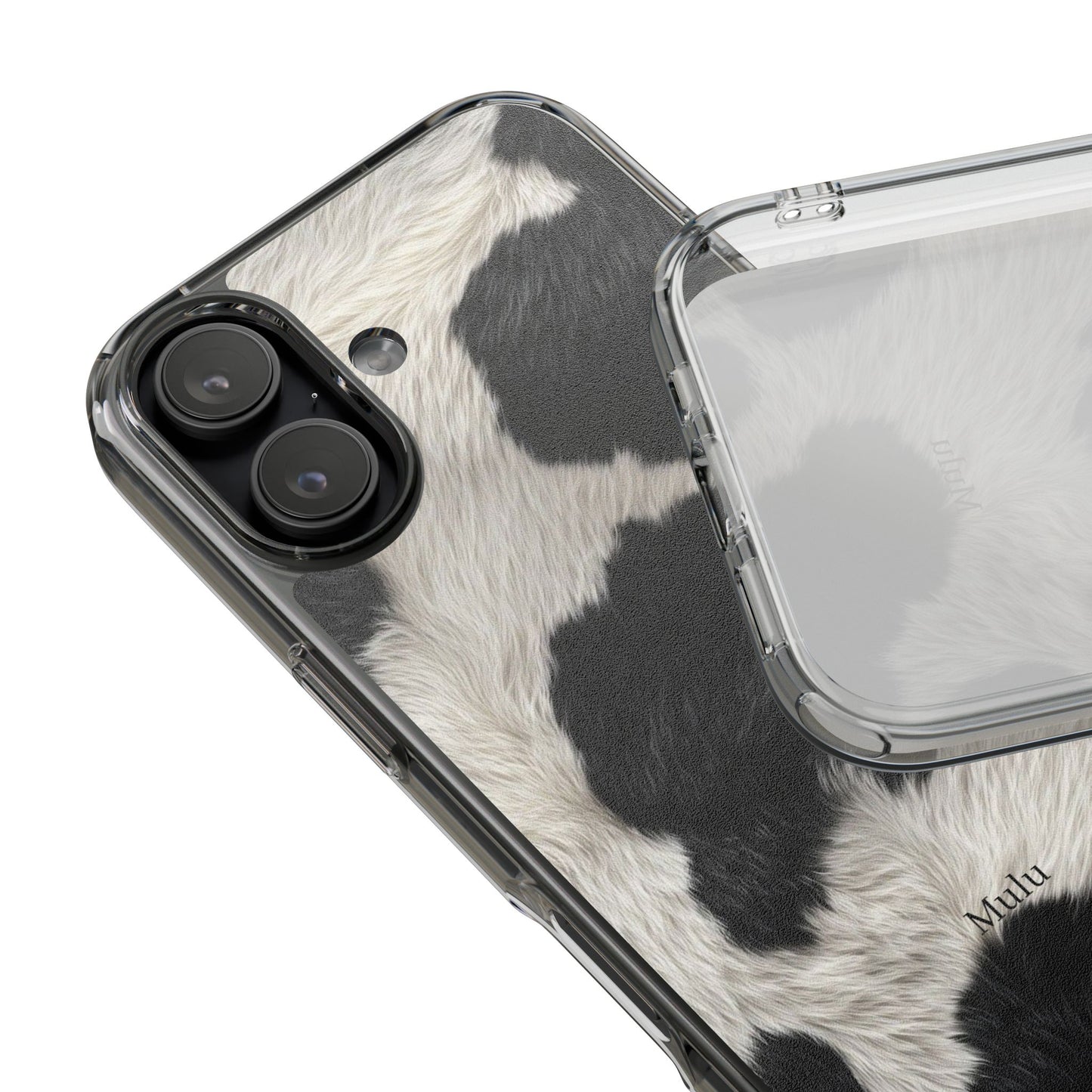 Cow Print Clear Impact Phone Case — Faux Fur Black & White Protection