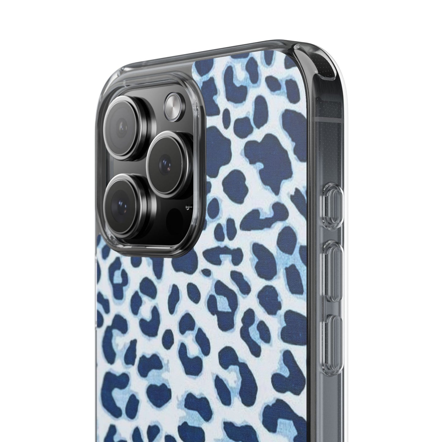 Clear Impact-Resistant Phone Case — Blue Watercolor Leopard Print
