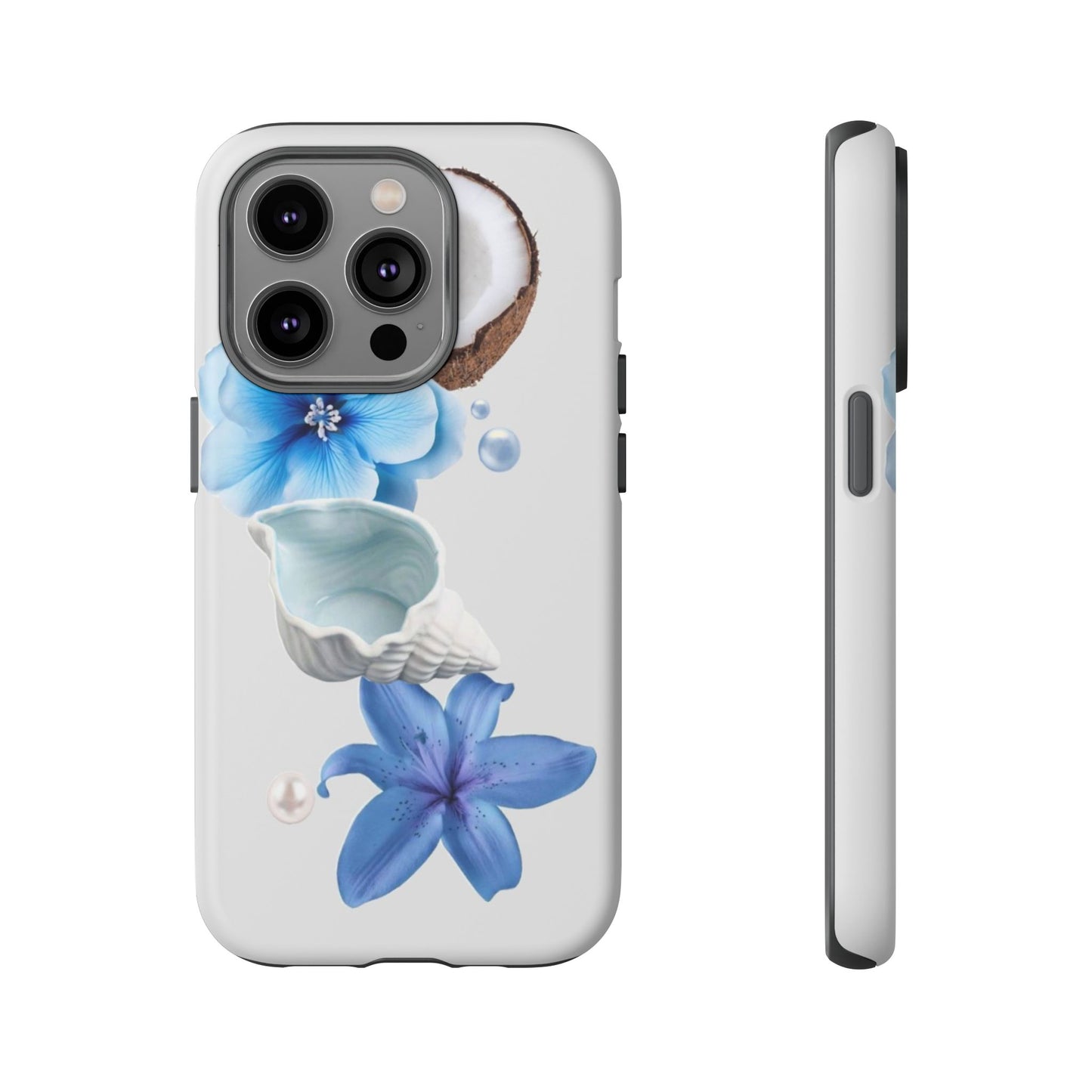 Tropical Blue Floral Phone Case — Coconut, Shell & Starfish Design