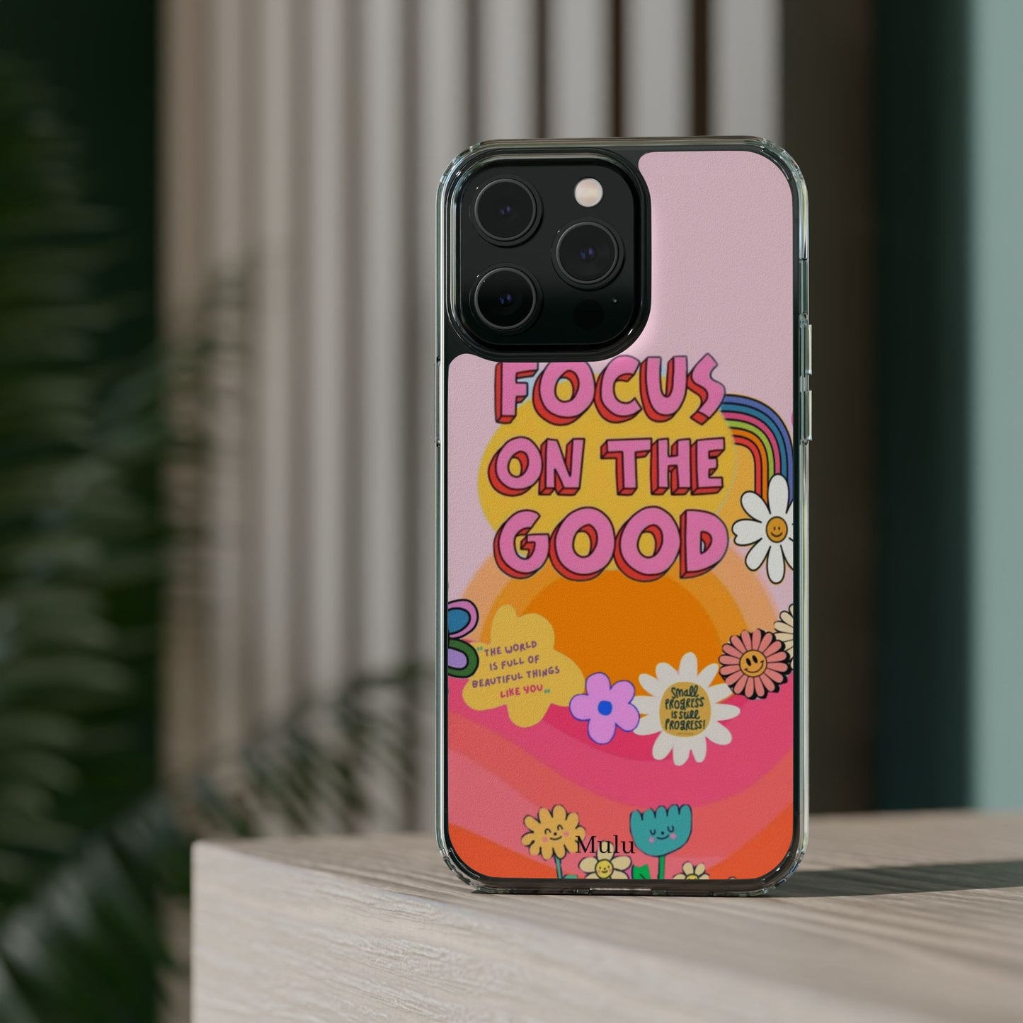 Clear Impact-Resistant Case — "Focus On The Good" Retro Floral Phone Cover