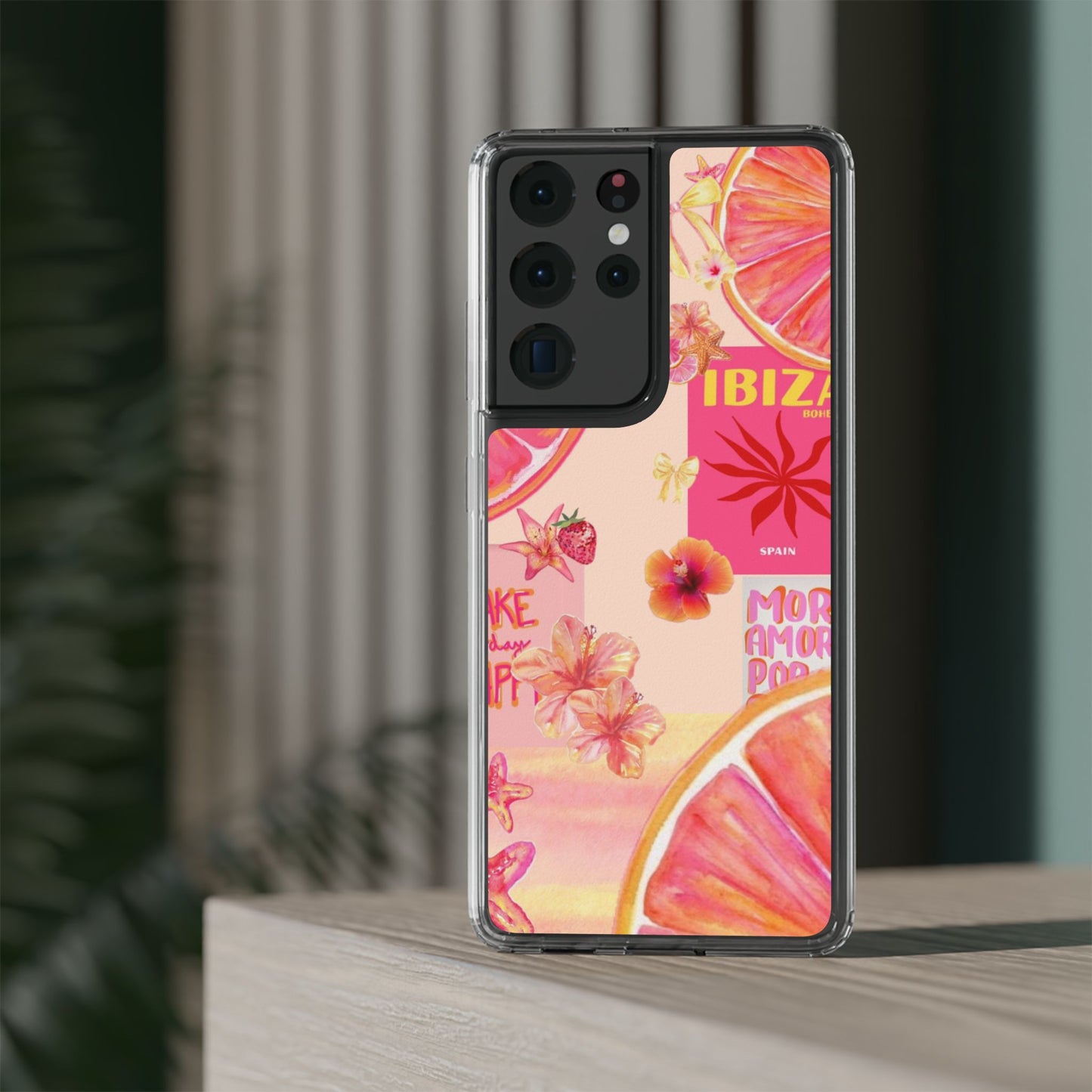 Clear Impact Phone Case — Pink Ibiza Citrus Floral Design