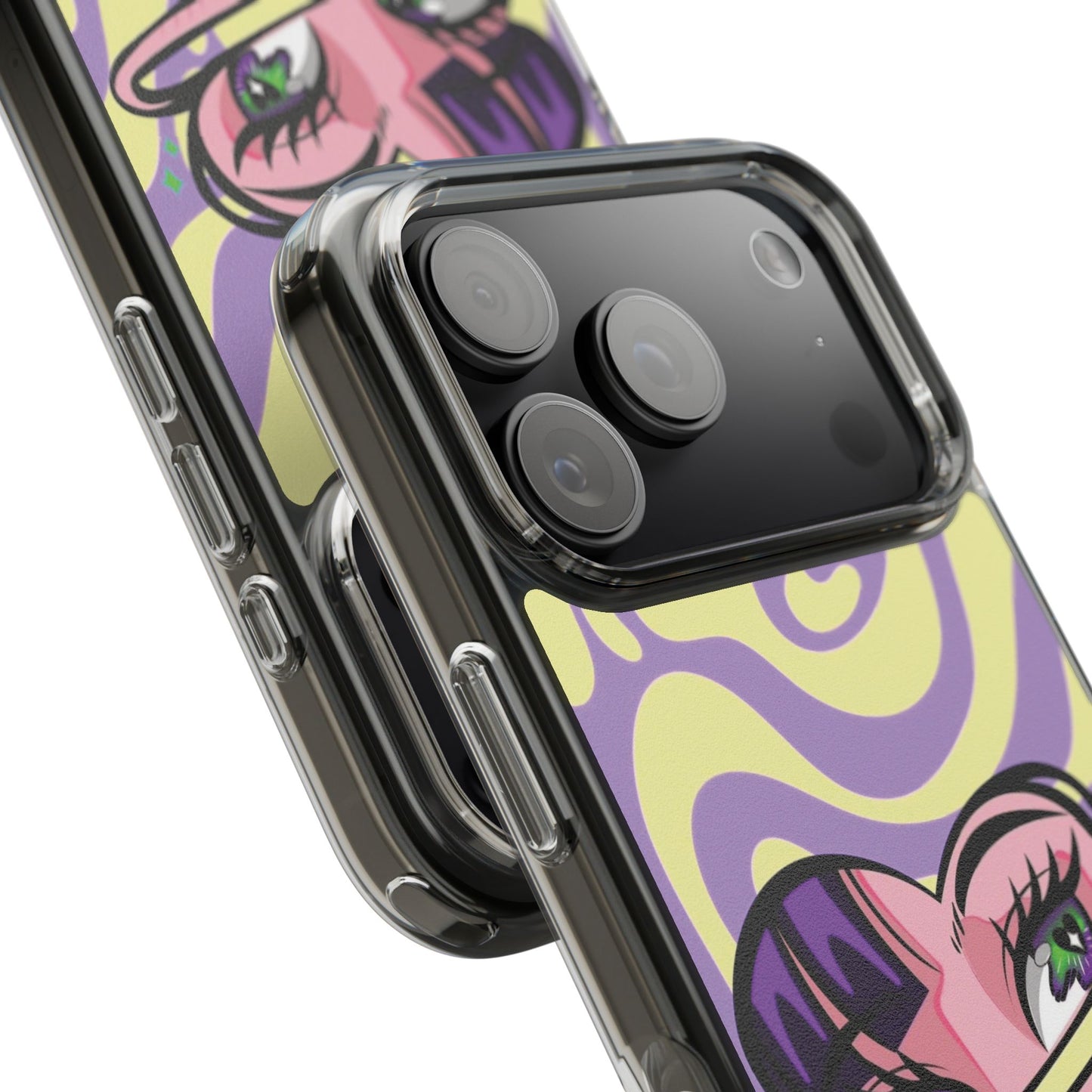 Clear Impact-Resistant Case — Retro Psychedelic Heart Face Design