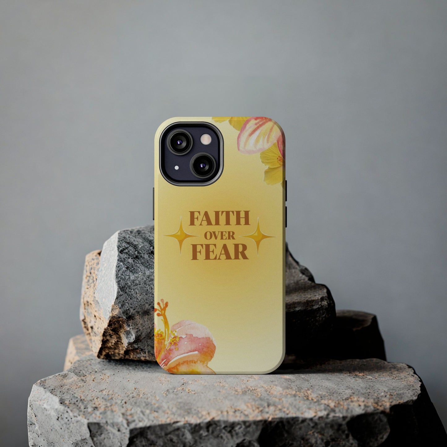 Faith Over Fear Tough Phone Case — Floral Yellow Protective Cover