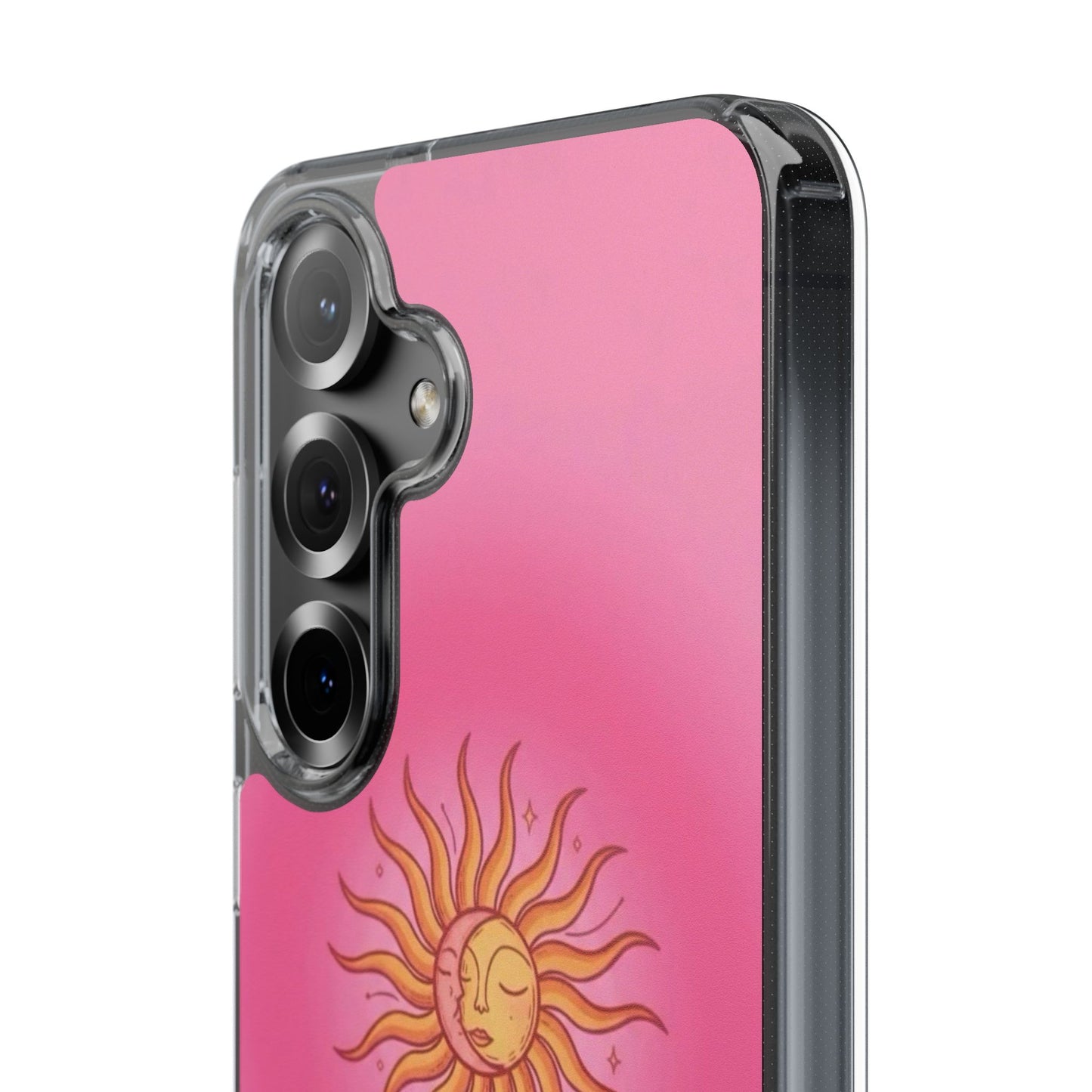 Pink Sun Phone Case — Radiant Sunburst Impact-Resistant Clear Case