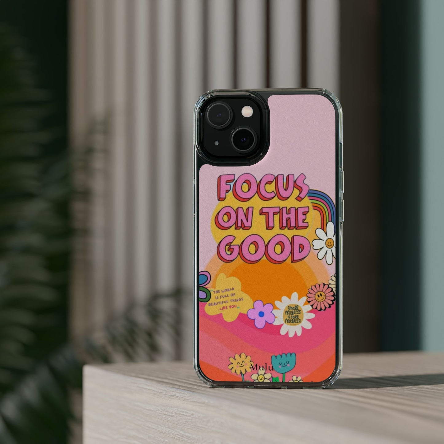 Clear Impact-Resistant Case — "Focus On The Good" Retro Floral Phone Cover