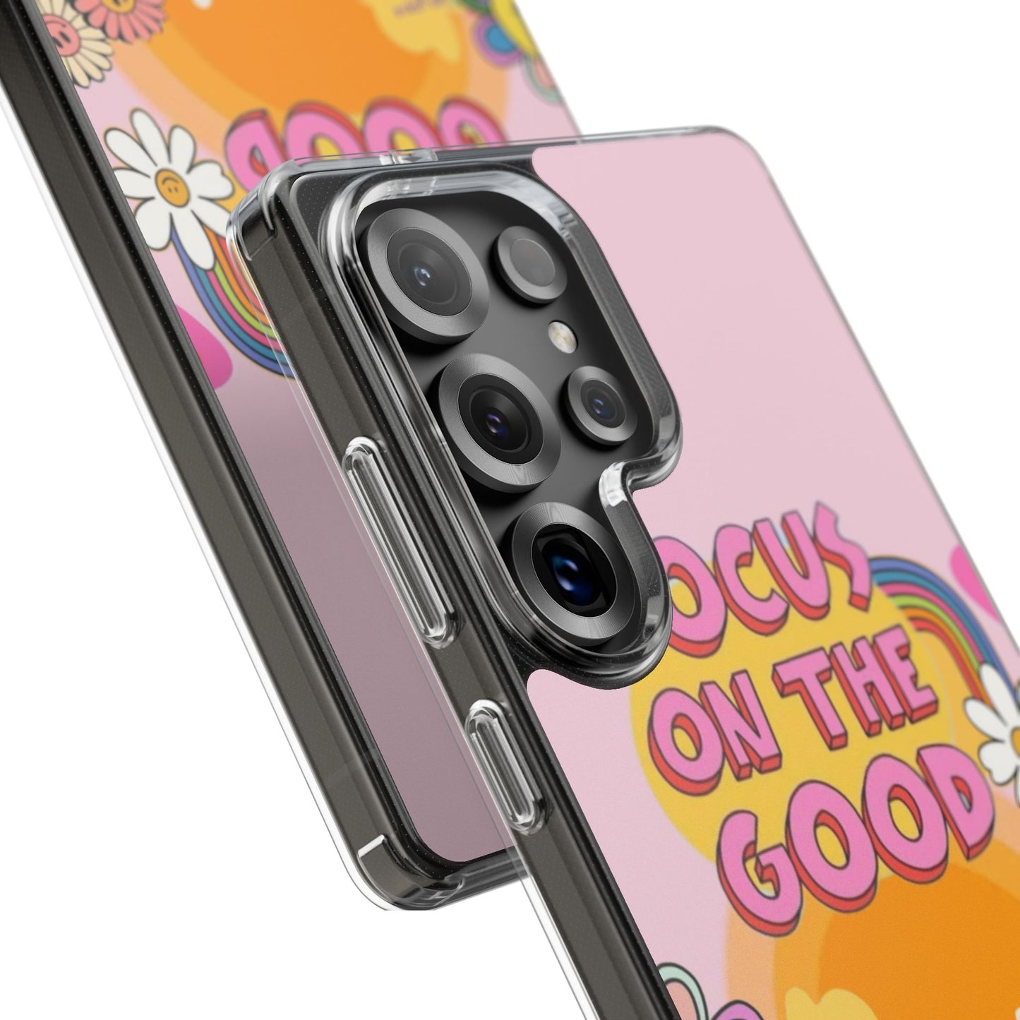 Clear Impact-Resistant Case — "Focus On The Good" Retro Floral Phone Cover