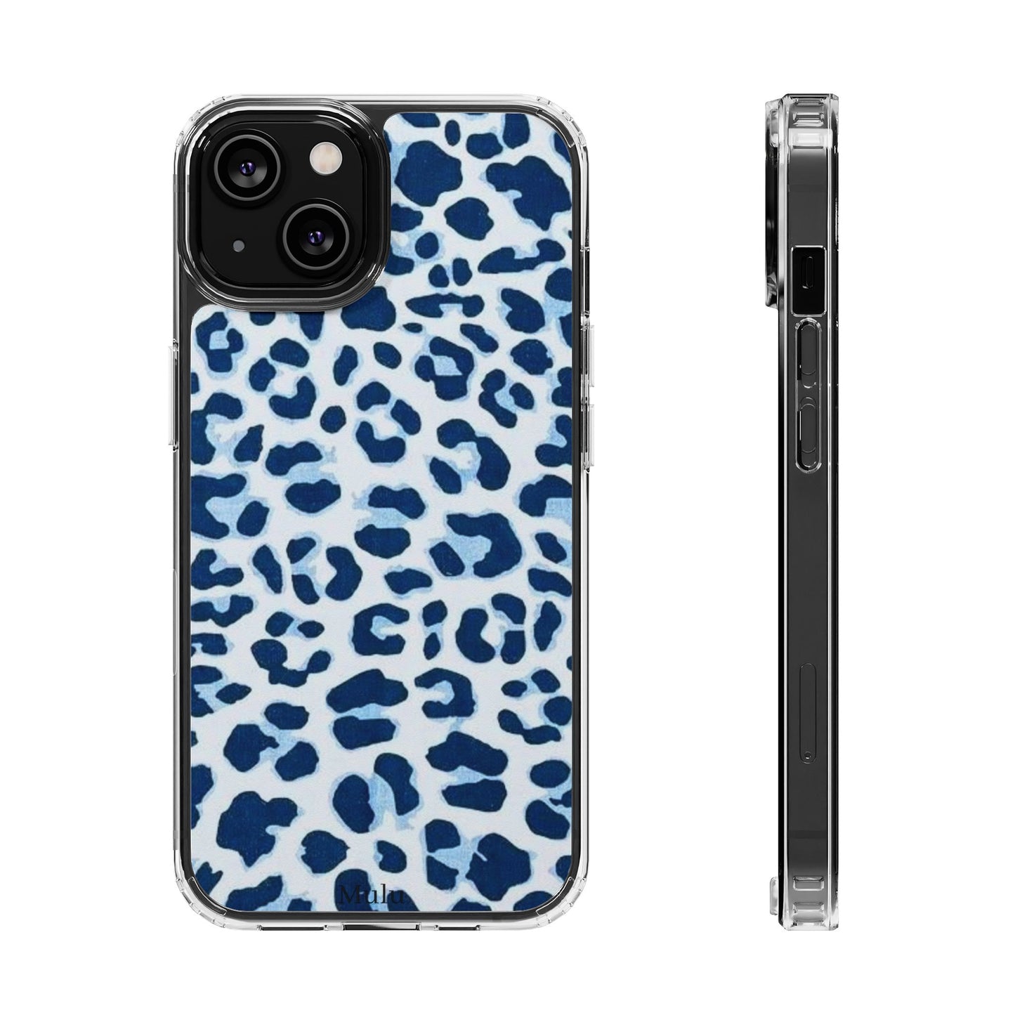 Clear Impact-Resistant Phone Case — Blue Watercolor Leopard Print