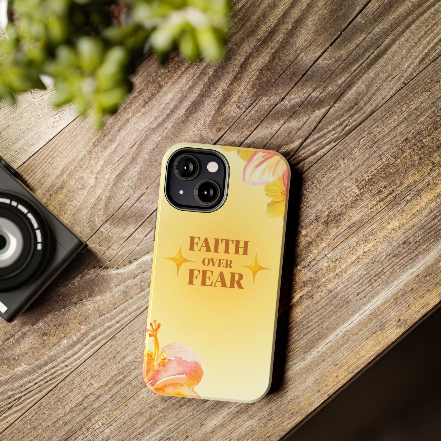 Faith Over Fear Tough Phone Case — Floral Yellow Protective Cover