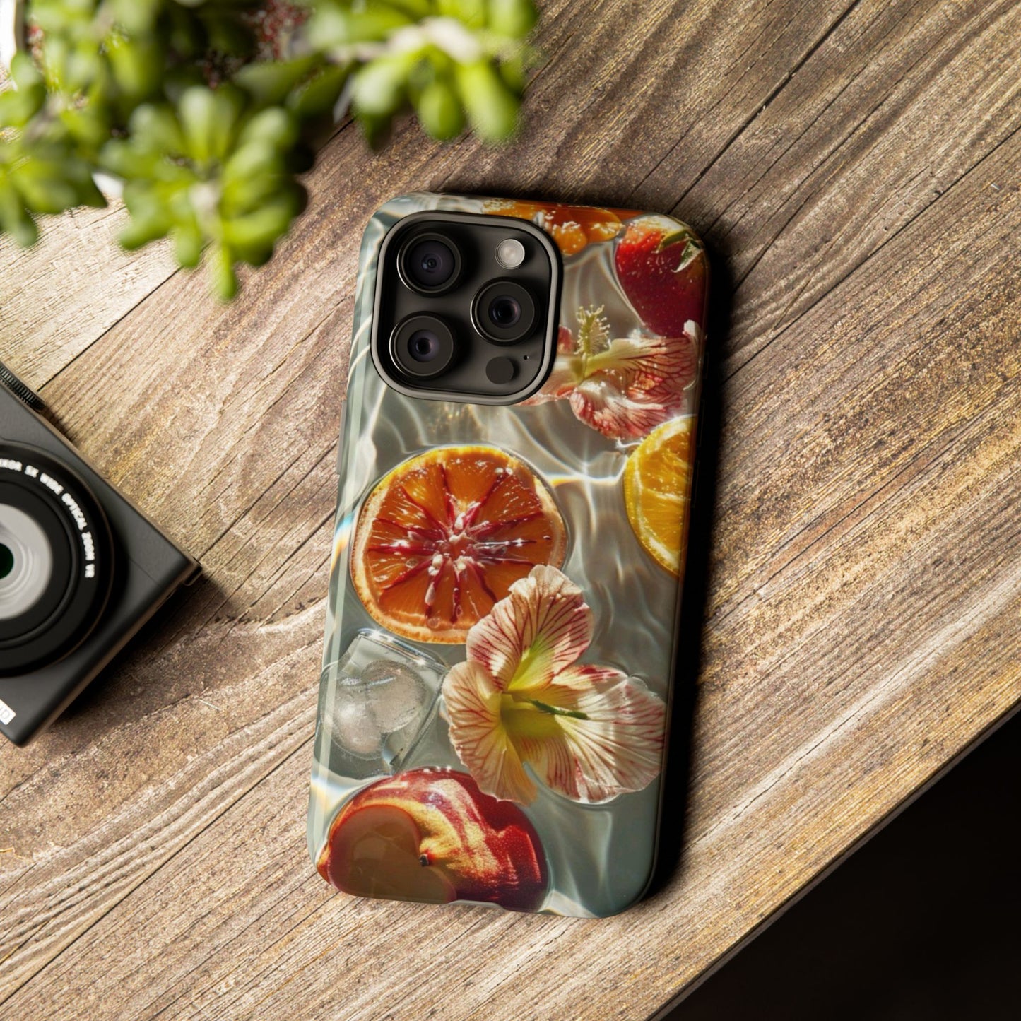 Citrus & Hibiscus Protective Phone Case – Summer Fruit Water Print Tough Case