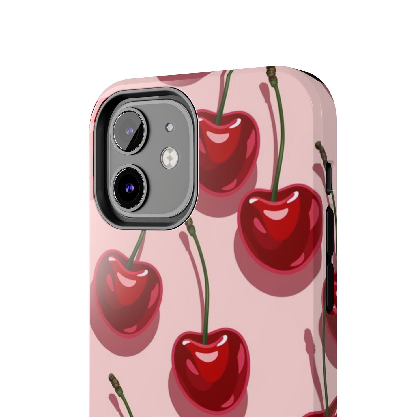 Cherry Pattern Tough Phone Case — Retro Pink Cherry Print Protective Phone Case